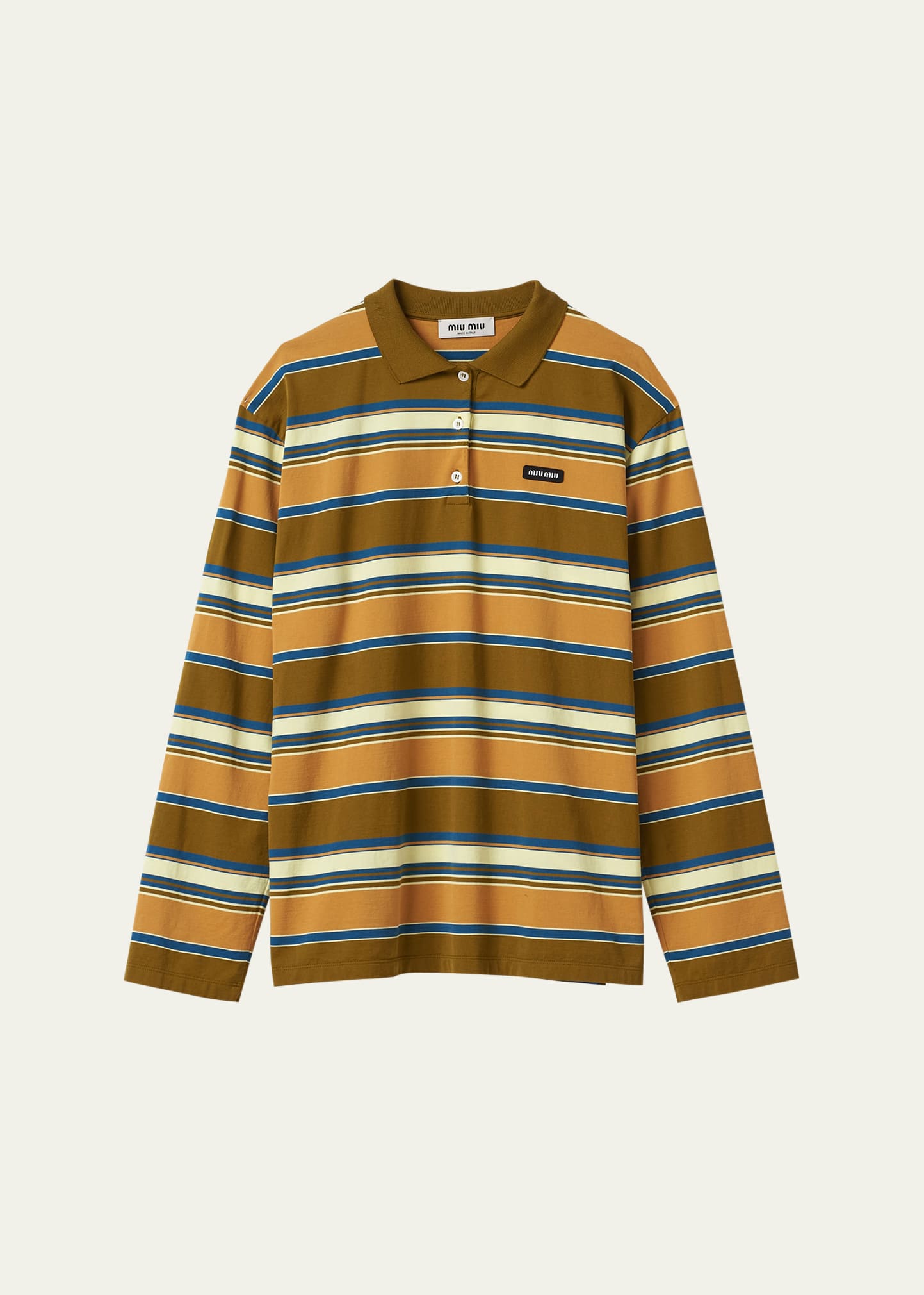 Miu Miu Striped Cotton Polo Shirt In F03so Senape Crem