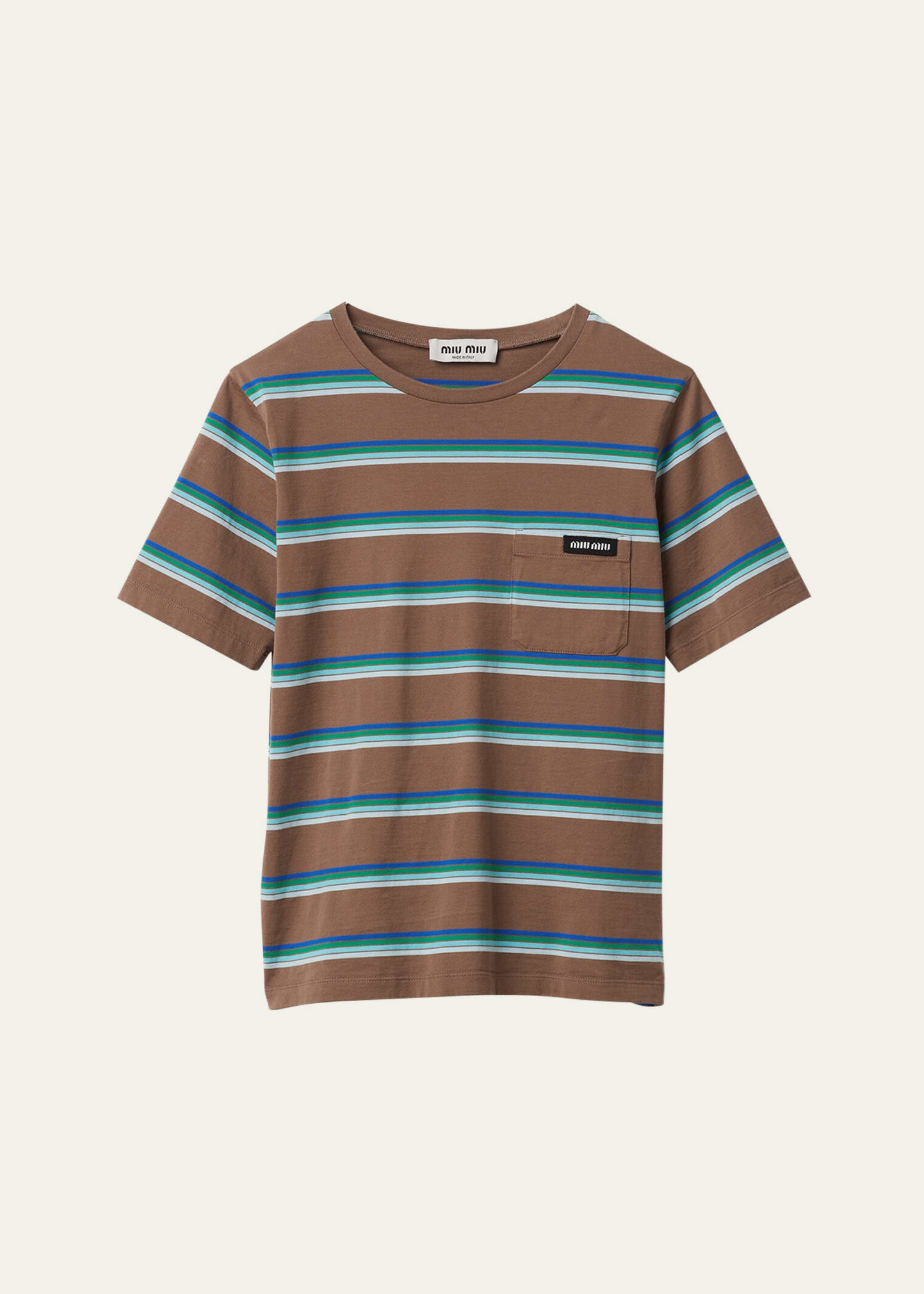 Miu Miu Stripe Jersey Tee In F03sn Tabacco Blu