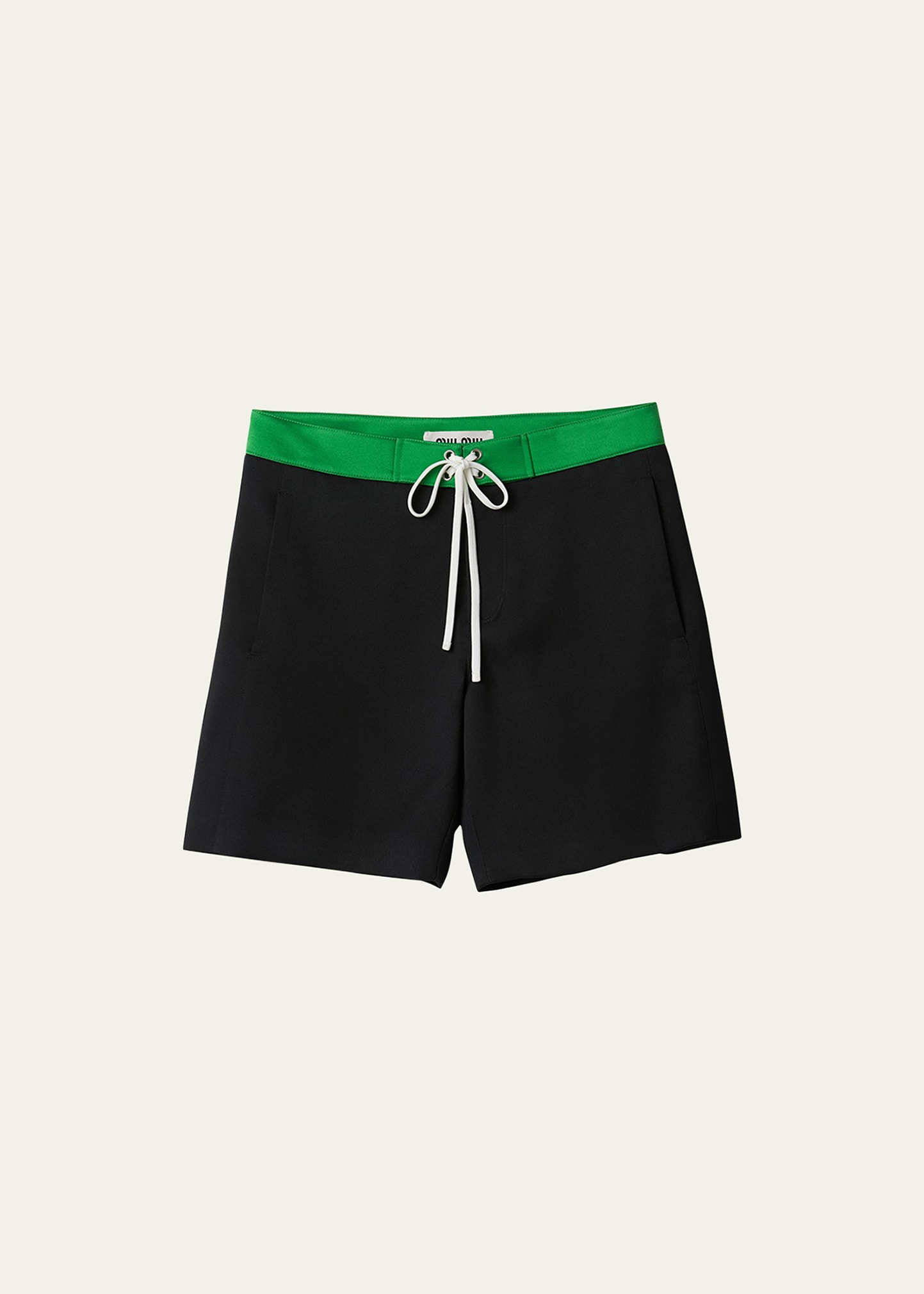 Shop Miu Miu Colorblock Drawstring Low Rise Shorts In F0t81 Nero Erba