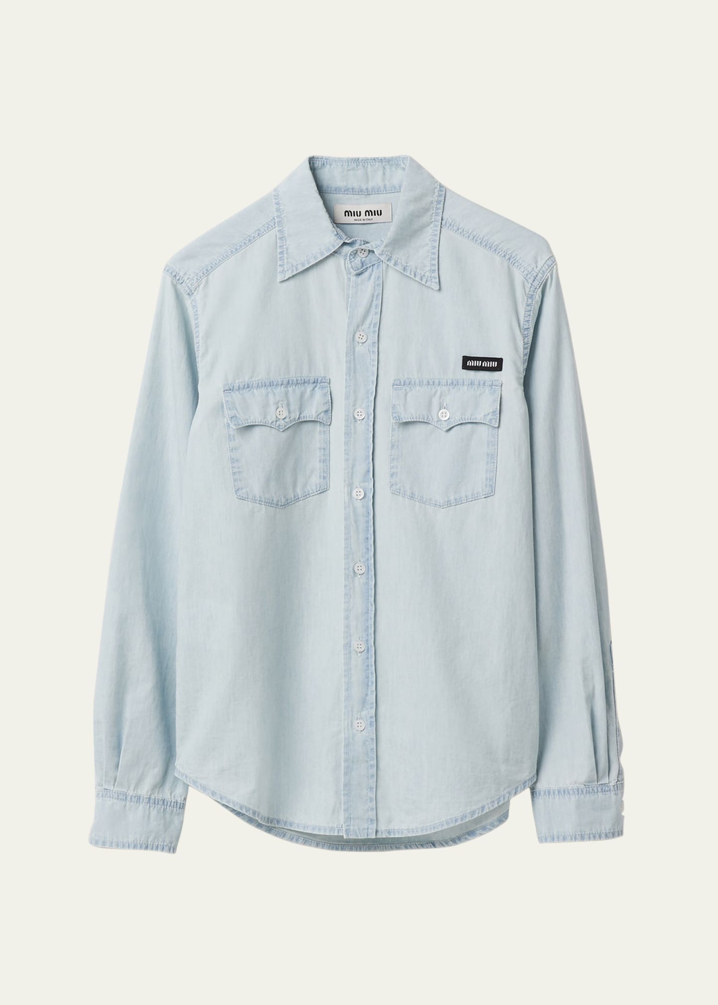 Miu Miu Chambray Button Down Shirt In F0076 Celeste