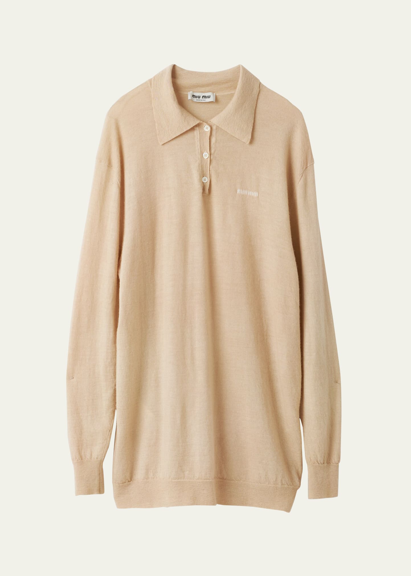 Miu Miu Cashmere Knit Polo Shirt In F0627 Albino