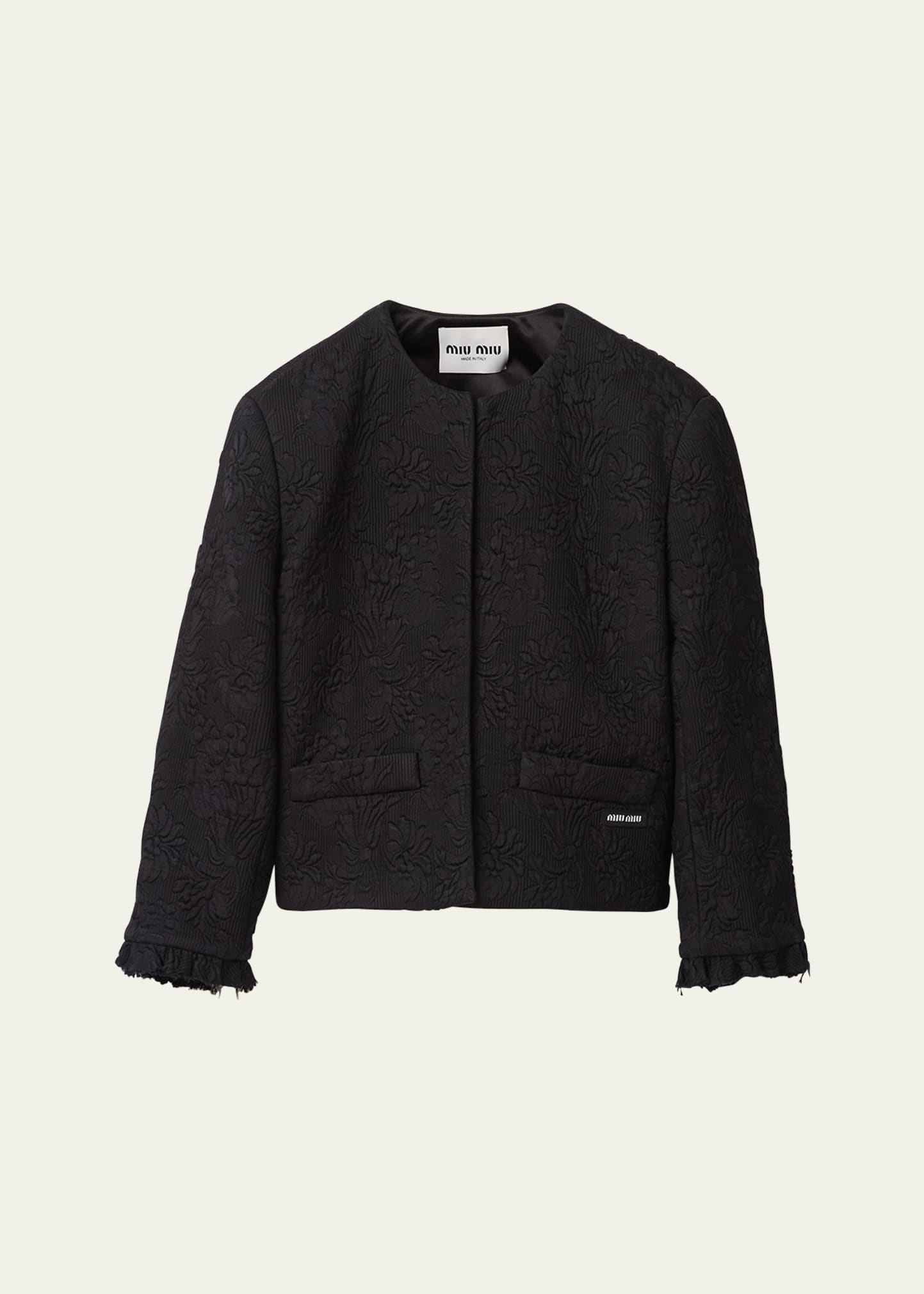 Miu Miu Jacquard Matelasse Boxy Cropped Jacket In F0002 Nero