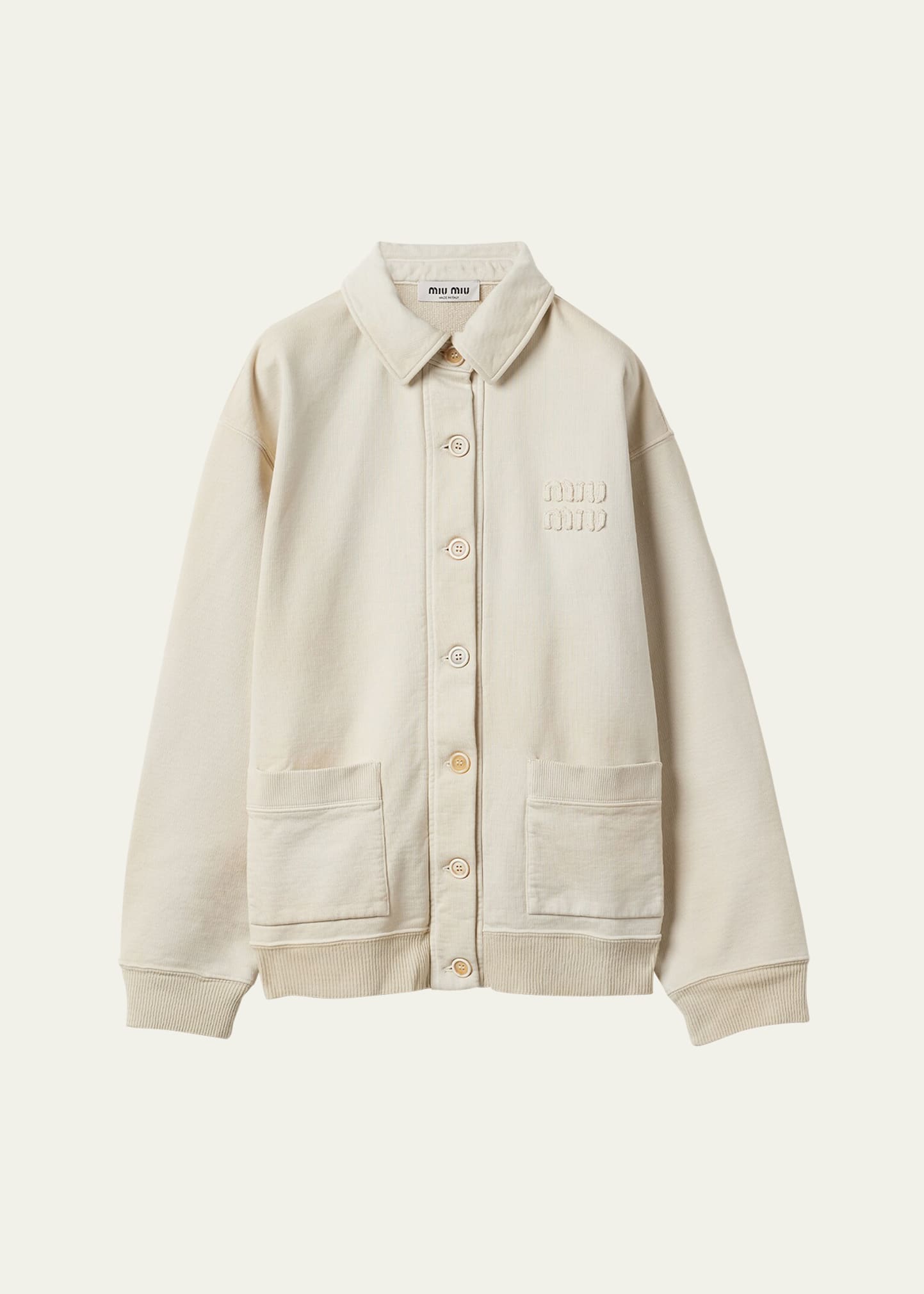 Miu Miu Logo-lettering Cotton Shirt Jacket In F0k74 Talco