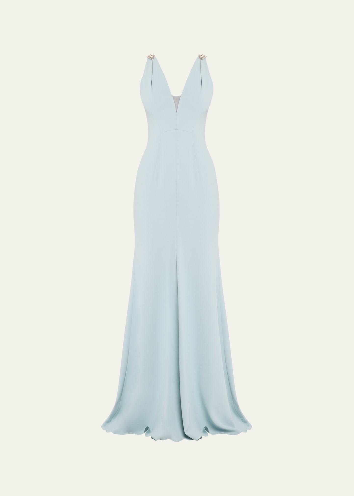 Jenny Packham Lola Crystal Strap Crepe Maxi Dress In Larimar Blue