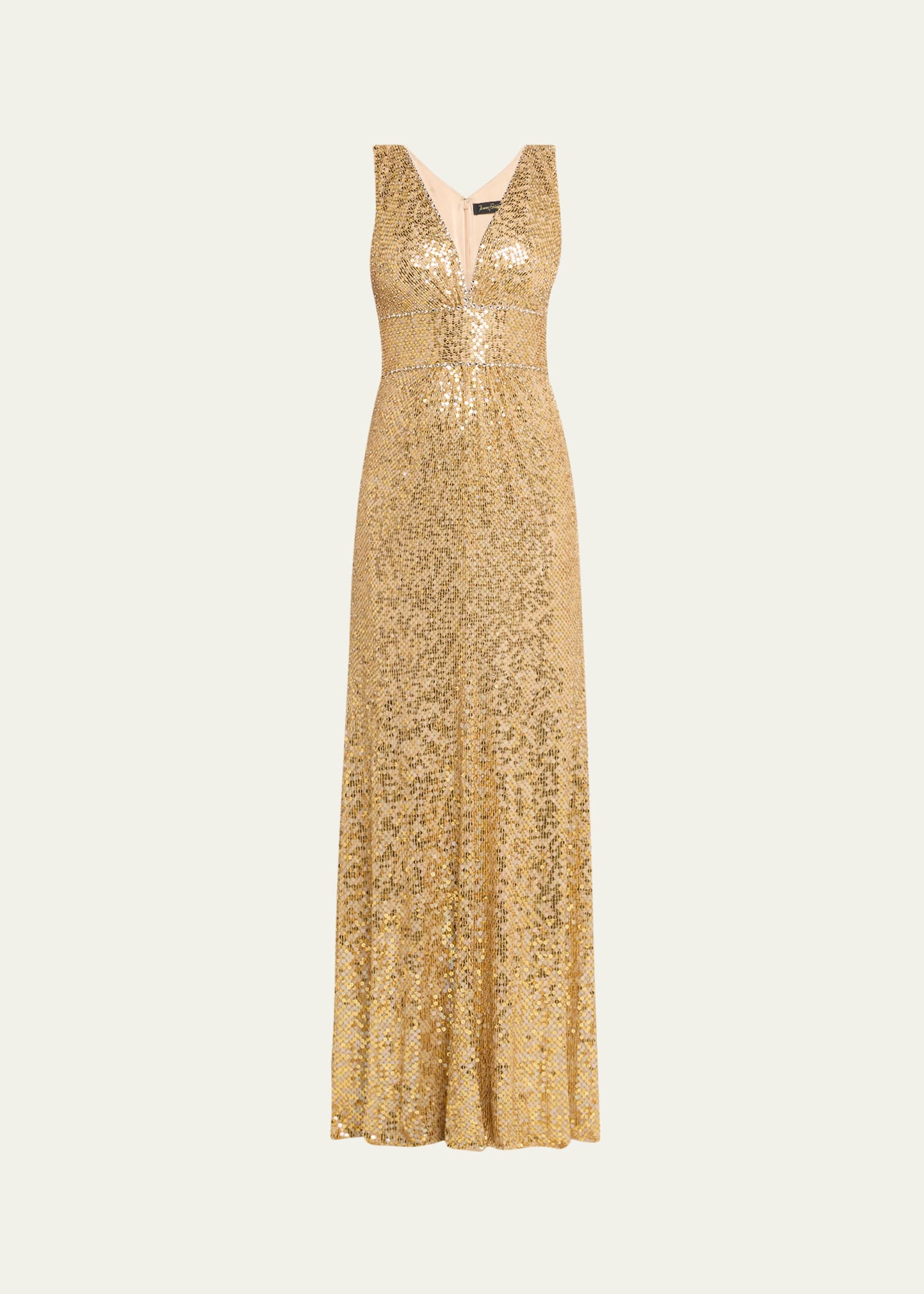 Jenny Packham Cygnet Sequined Crystal Gown In Illusion Gold