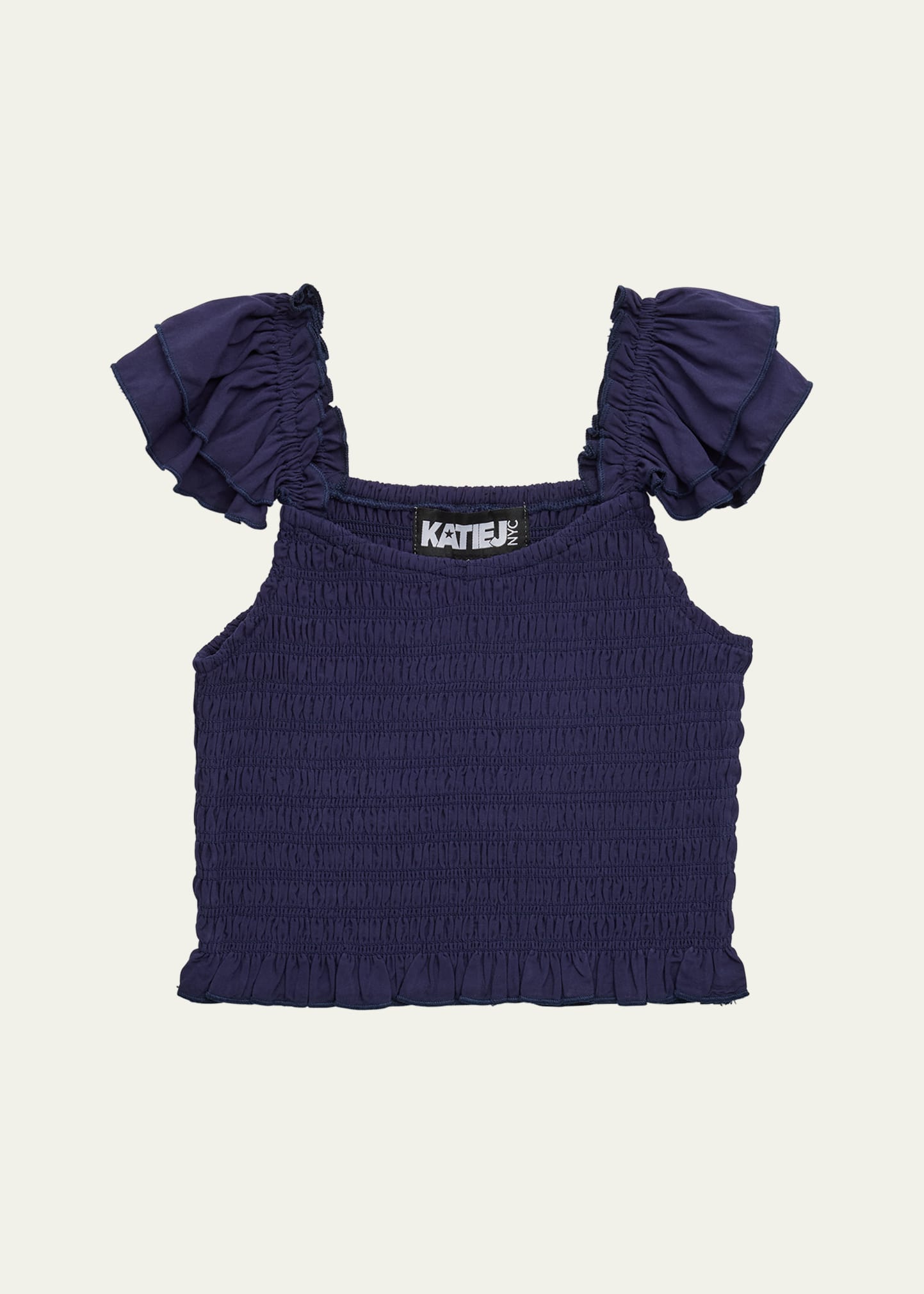Katiej Nyc Girl's Joanna Smocked Ruffle Top In Evblu