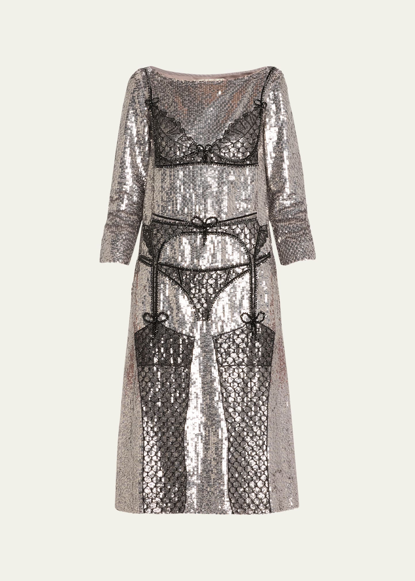Shop Wiederhoeft Sequined Beaded Crystal Lingerie Midi Dress In Silver