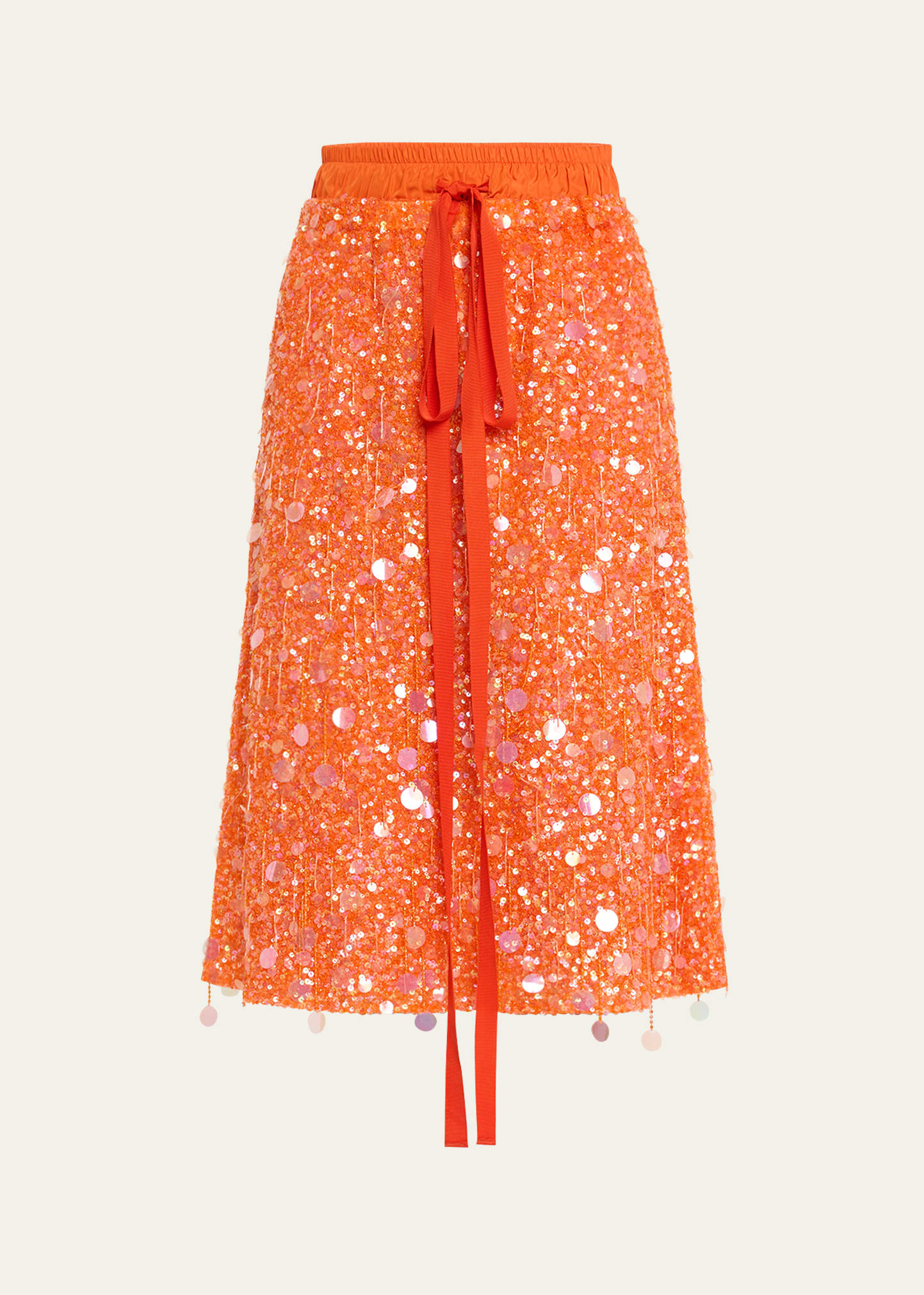 Shop Wiederhoeft Beaded Sequined Drawstring Midi Skirt In Orange