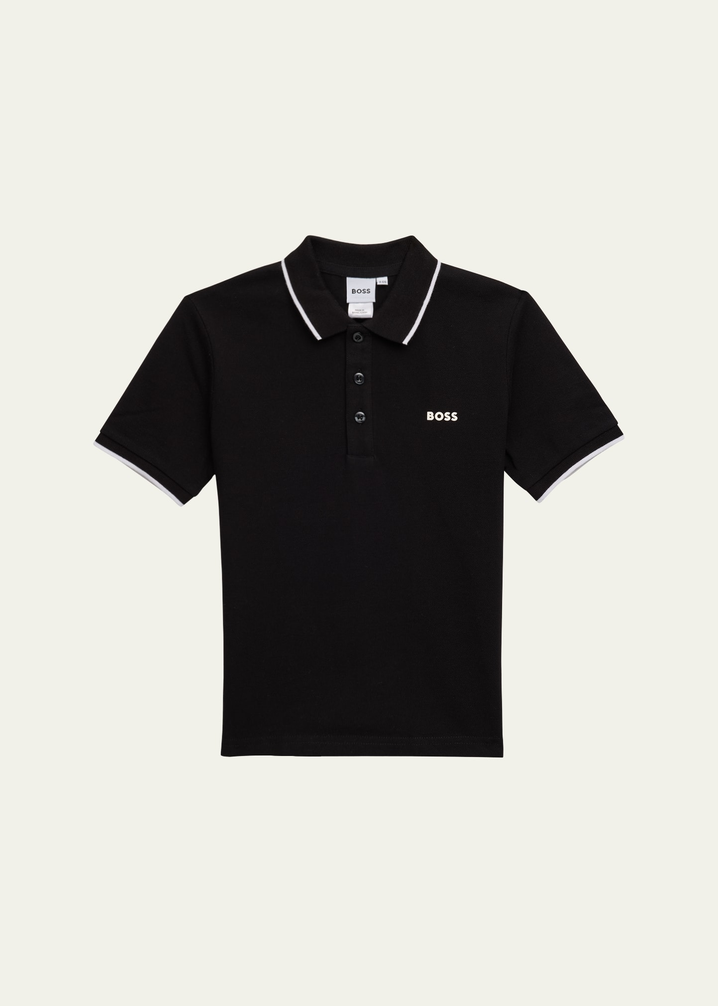 Shop Hugo Boss Boy's Logo Cotton Knit Short-sleeve Polo Shirt In Black