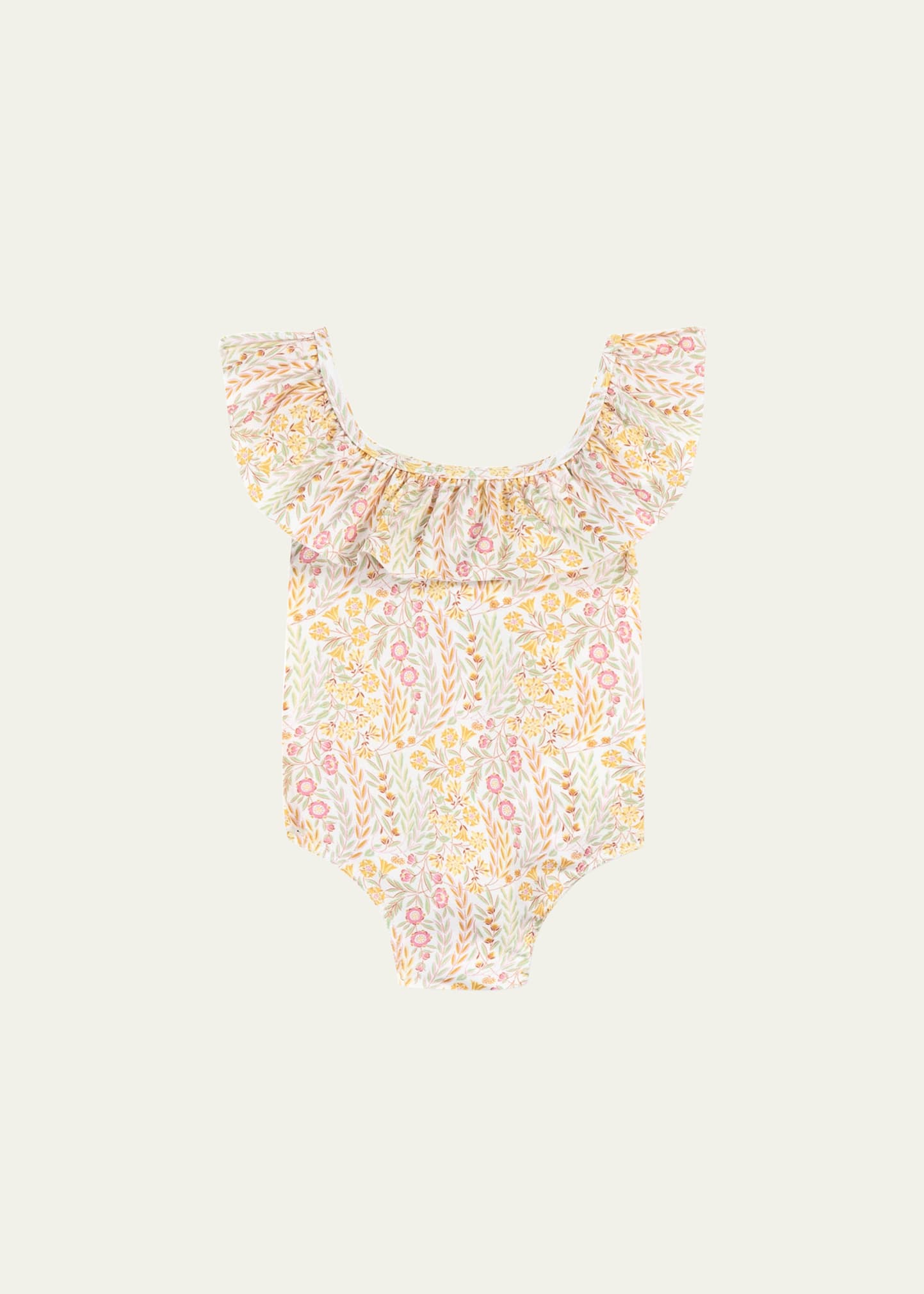 Tartine Et Chocolat Kids' Girl's Floral-print One-piece Swimsuit In Jaune Pale