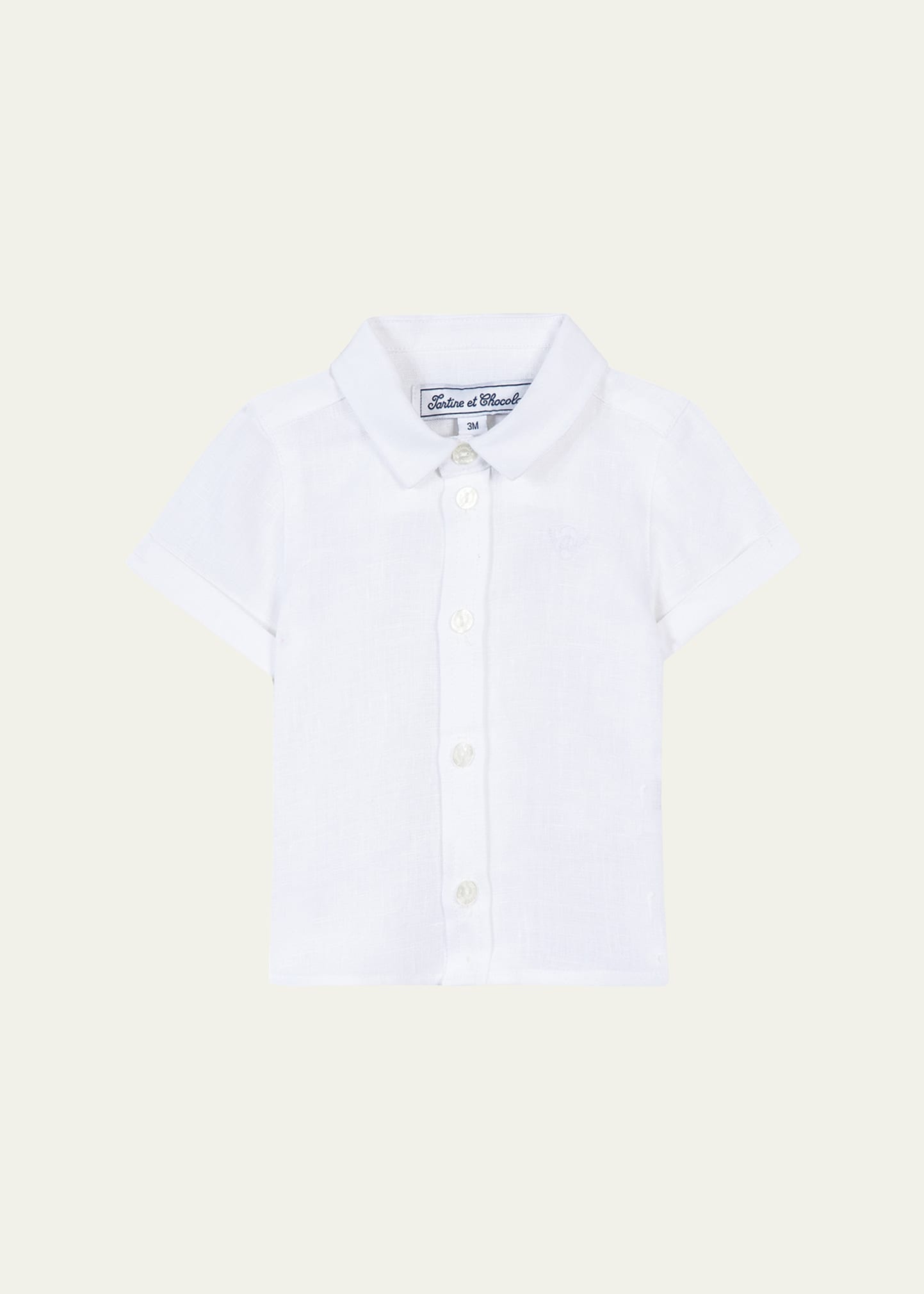 Tartine Et Chocolat Kids' Boy's Linen Button Down Shirt In Blanc