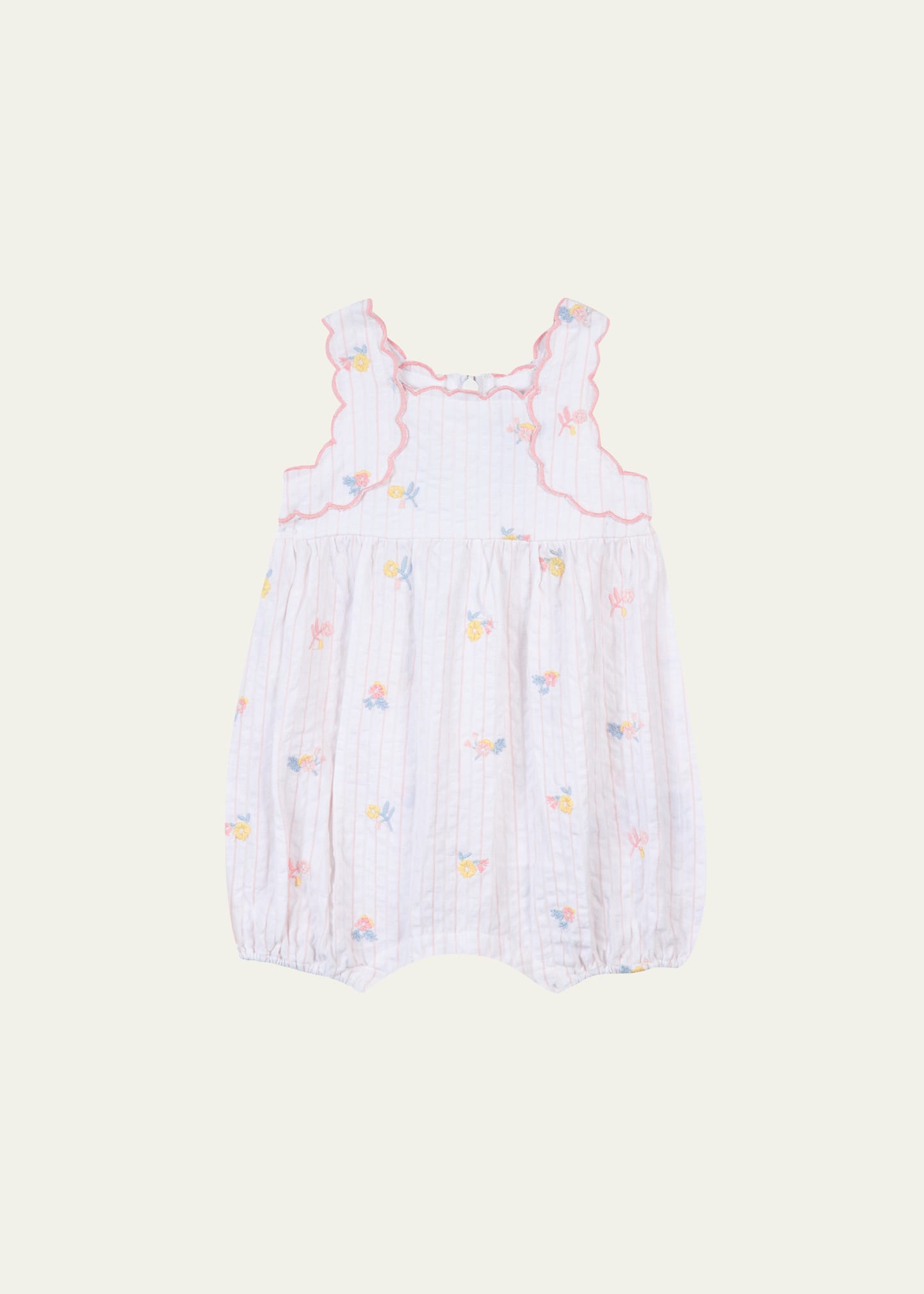 Girl's Hand Embroidered Floral-Print Bubble Romper, Size 3M-1