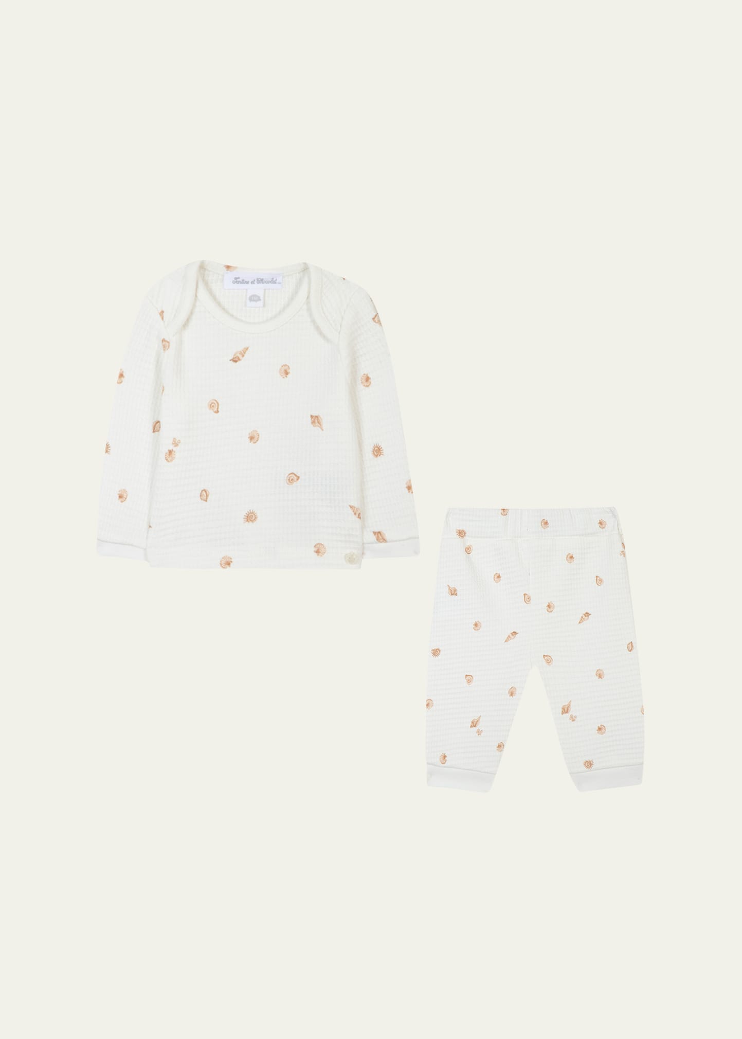Girl's Seashell-Print Two-Piece Pajama Set, Size 9M-2