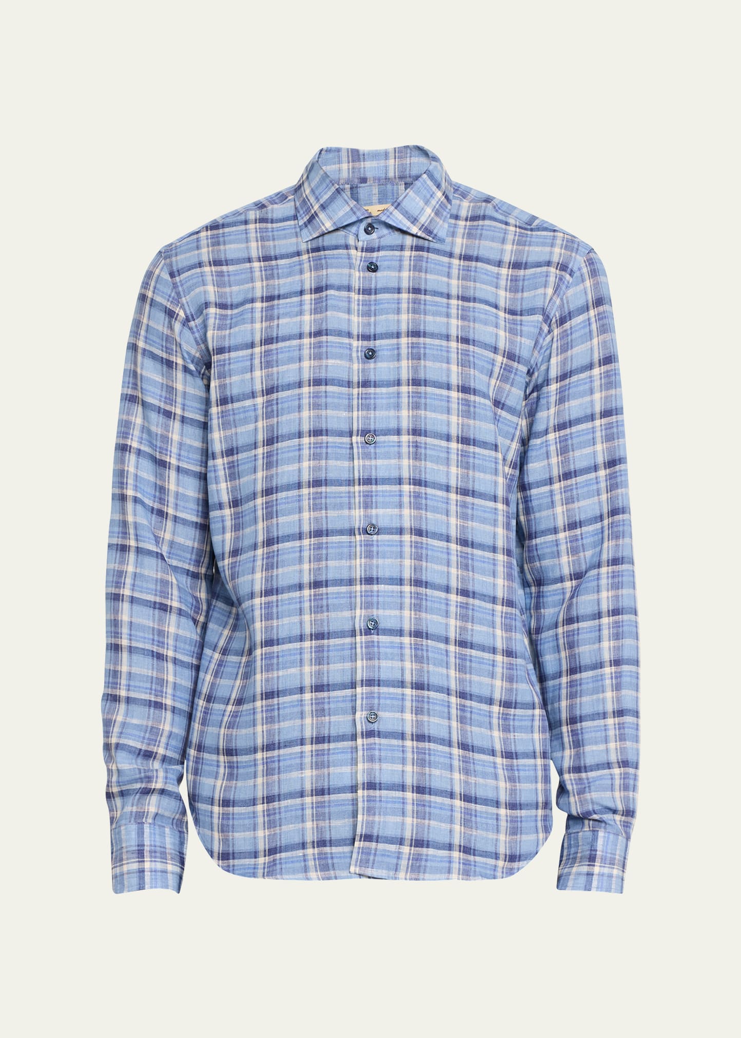 Shop Baldassari Men's Linen Plaid Sport Shirt In Blue