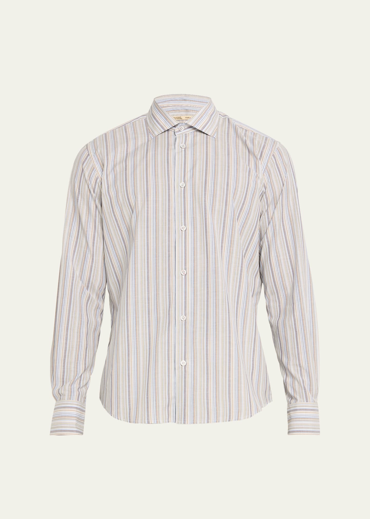 Shop Baldassari Men's Linen-cotton Stripe Sport Shirt In Beige