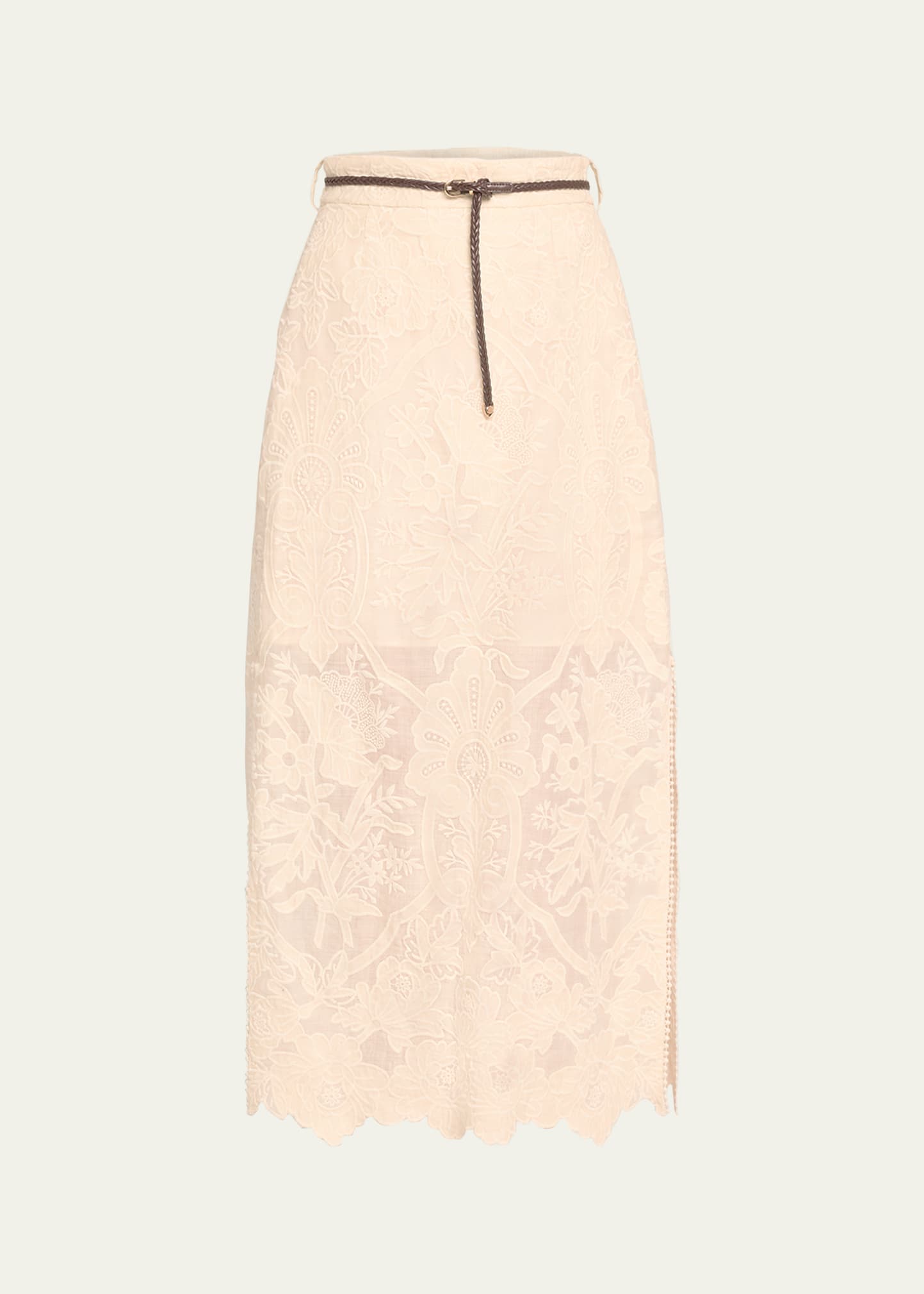 Shop Zimmermann Ottie Embroidered Midi Skirt In Cream