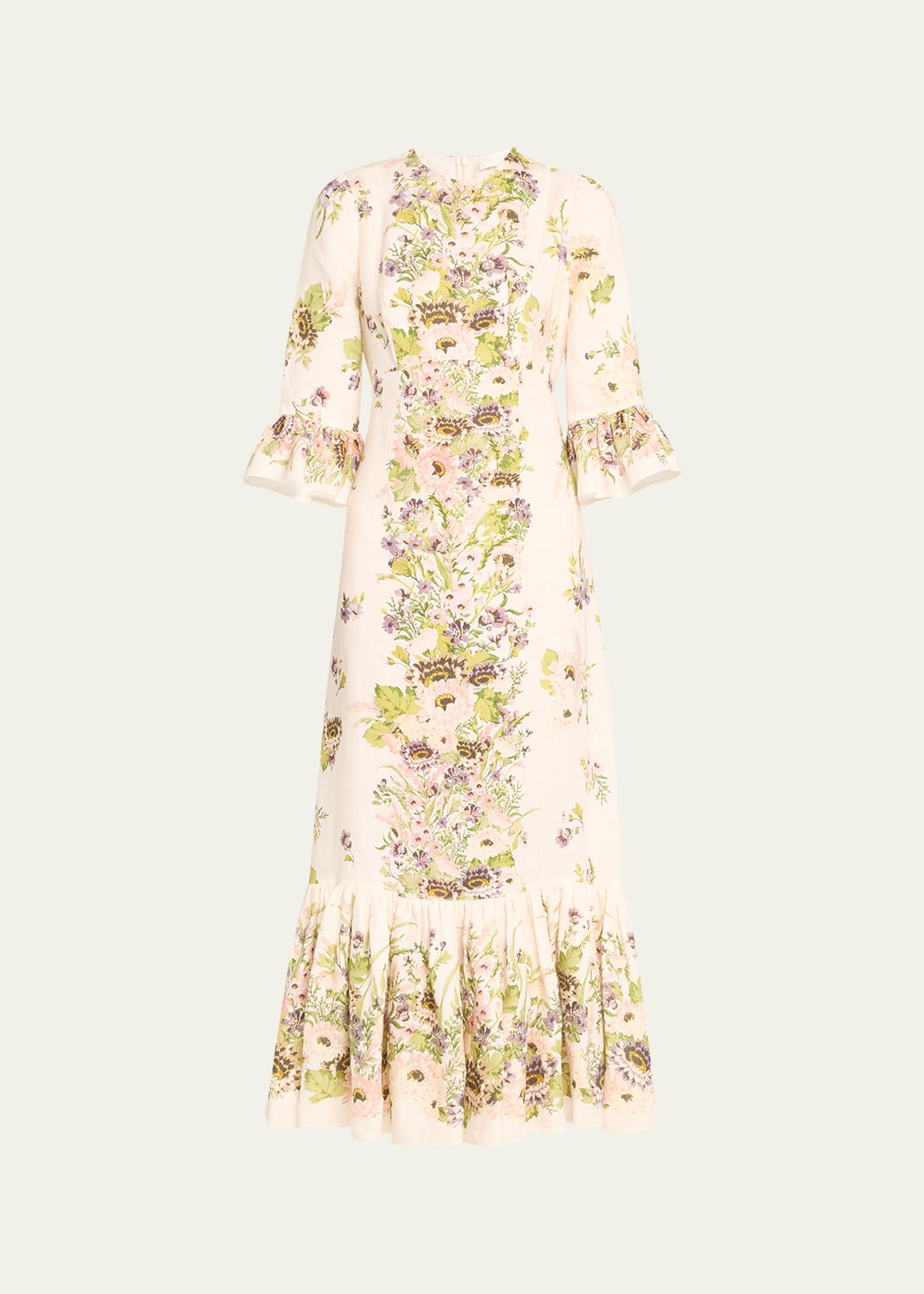 Shop Zimmermann Halliday Frill Sleeve Dress In Cream Multi Flora