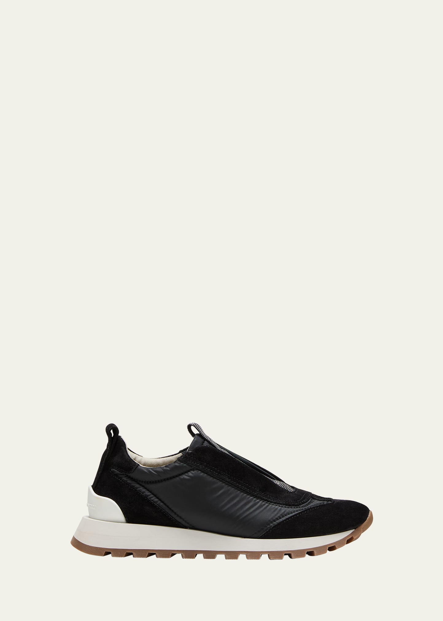Shop Brunello Cucinelli Suede Laceless Runner Sneakers In C101 Black