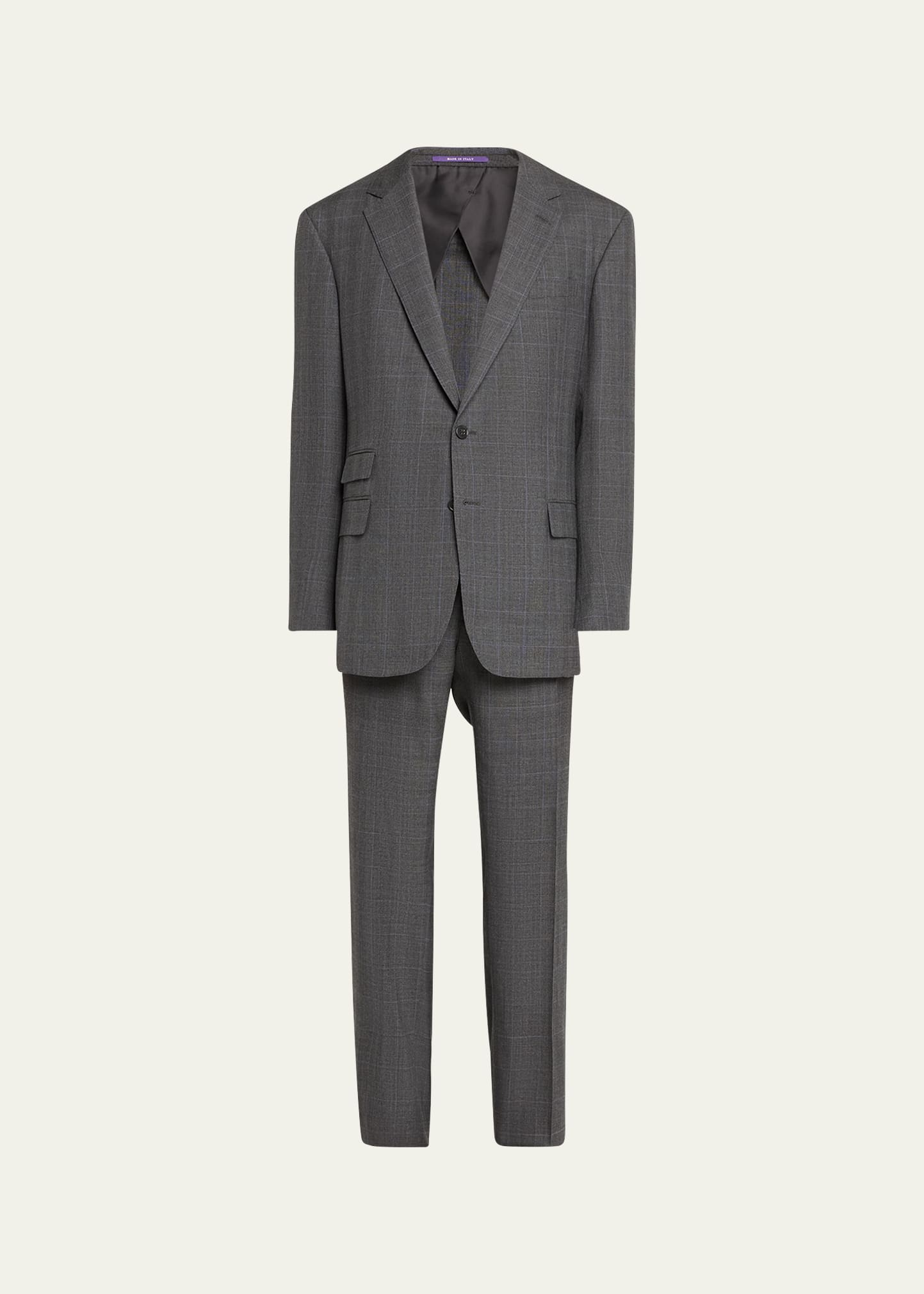 Shop Ralph Lauren Purple Label Men's Kent Hand-tailored Glen Plaid Suit In Gray/purple