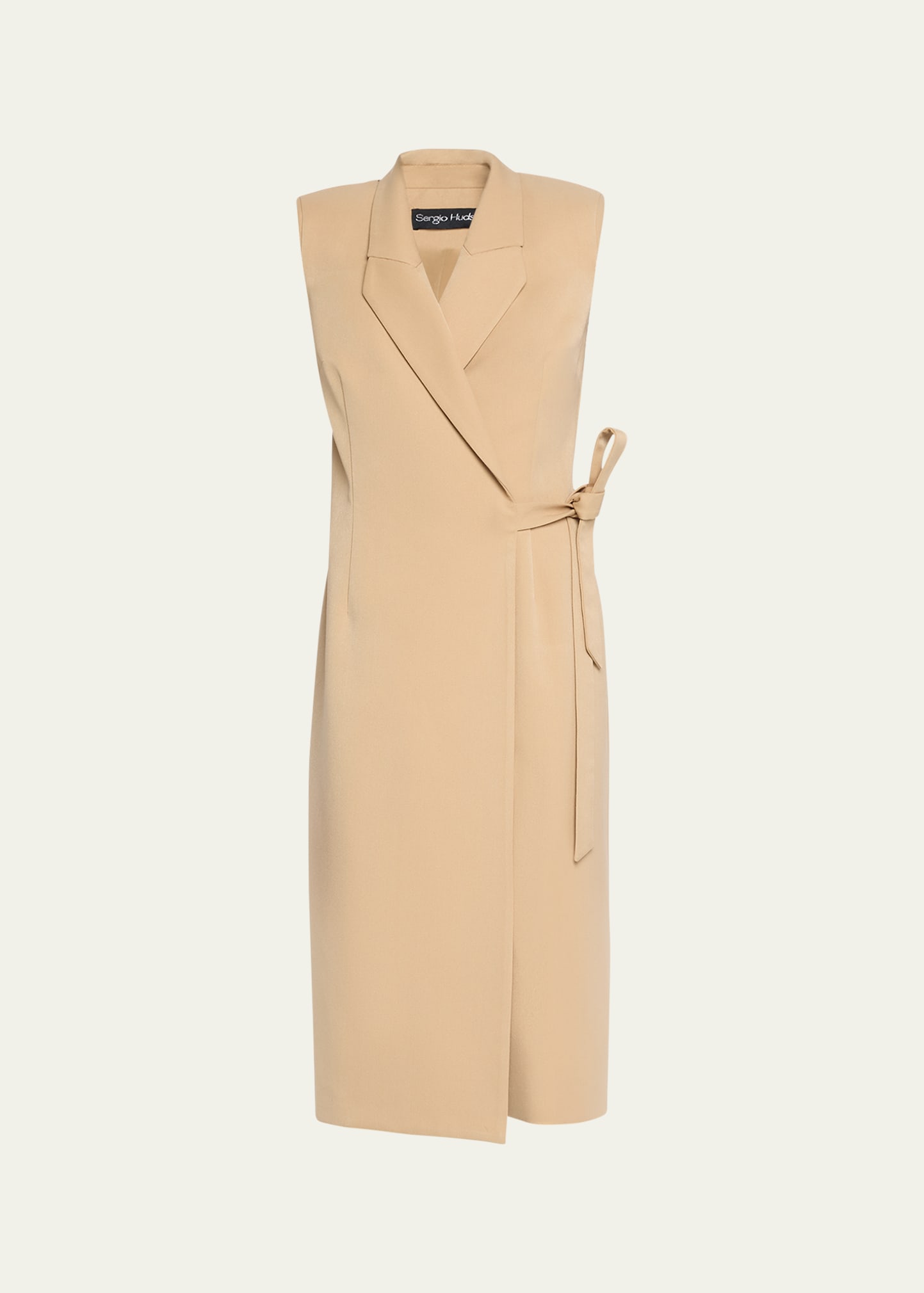 Shop Sergio Hudson Blazer-style Wrap Dress With Tie Belt In Camel
