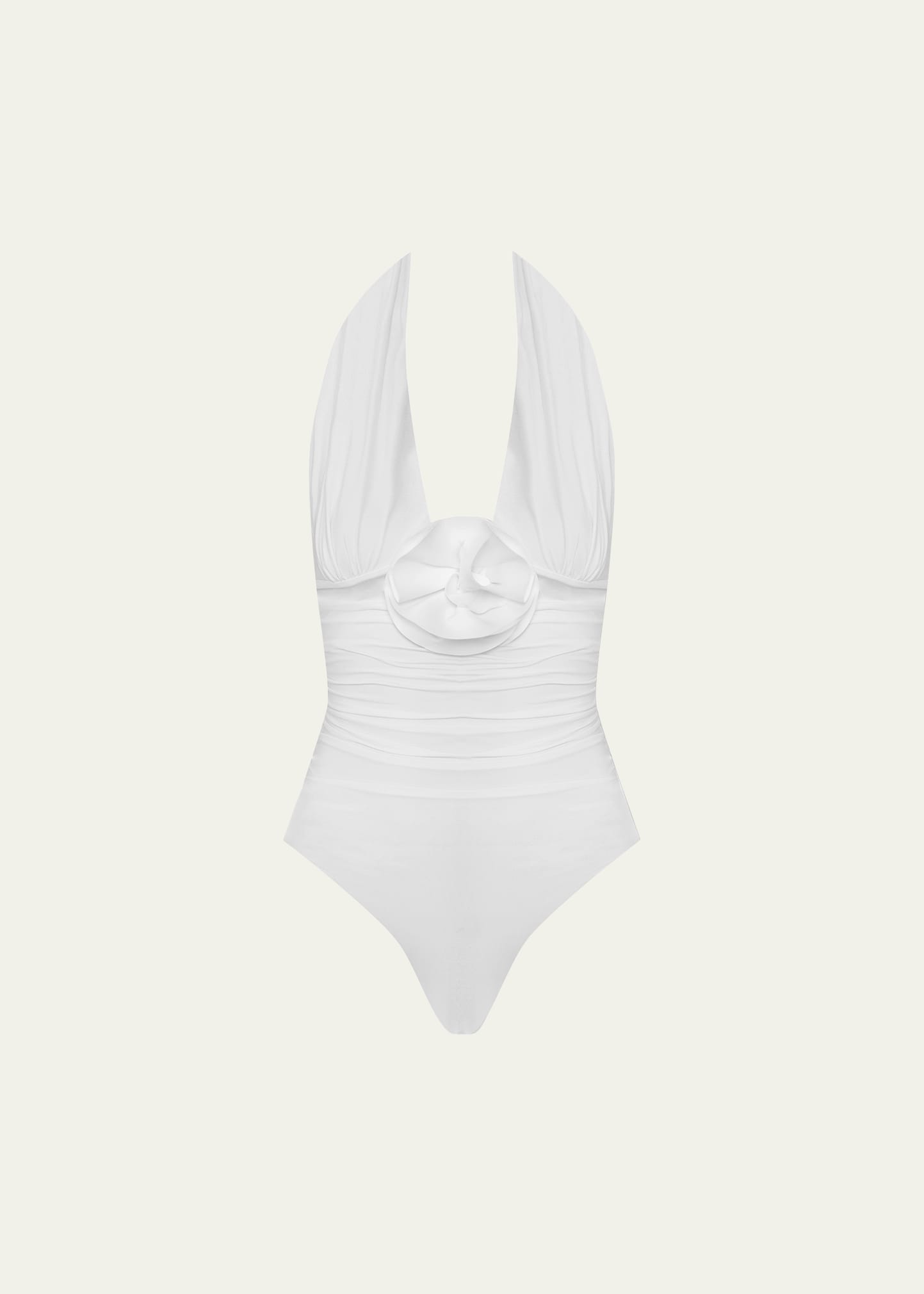 Shop Maygel Coronel Pilaya Halter Plunge One-piece Swimsuit In Off White