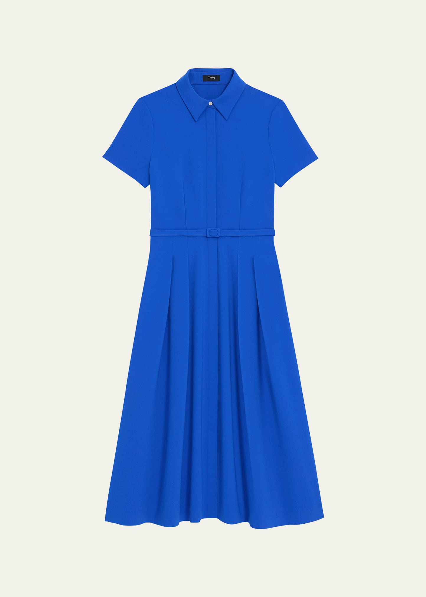 Shop Theory Short-sleeve Belted Midi Shirtdress In Wave