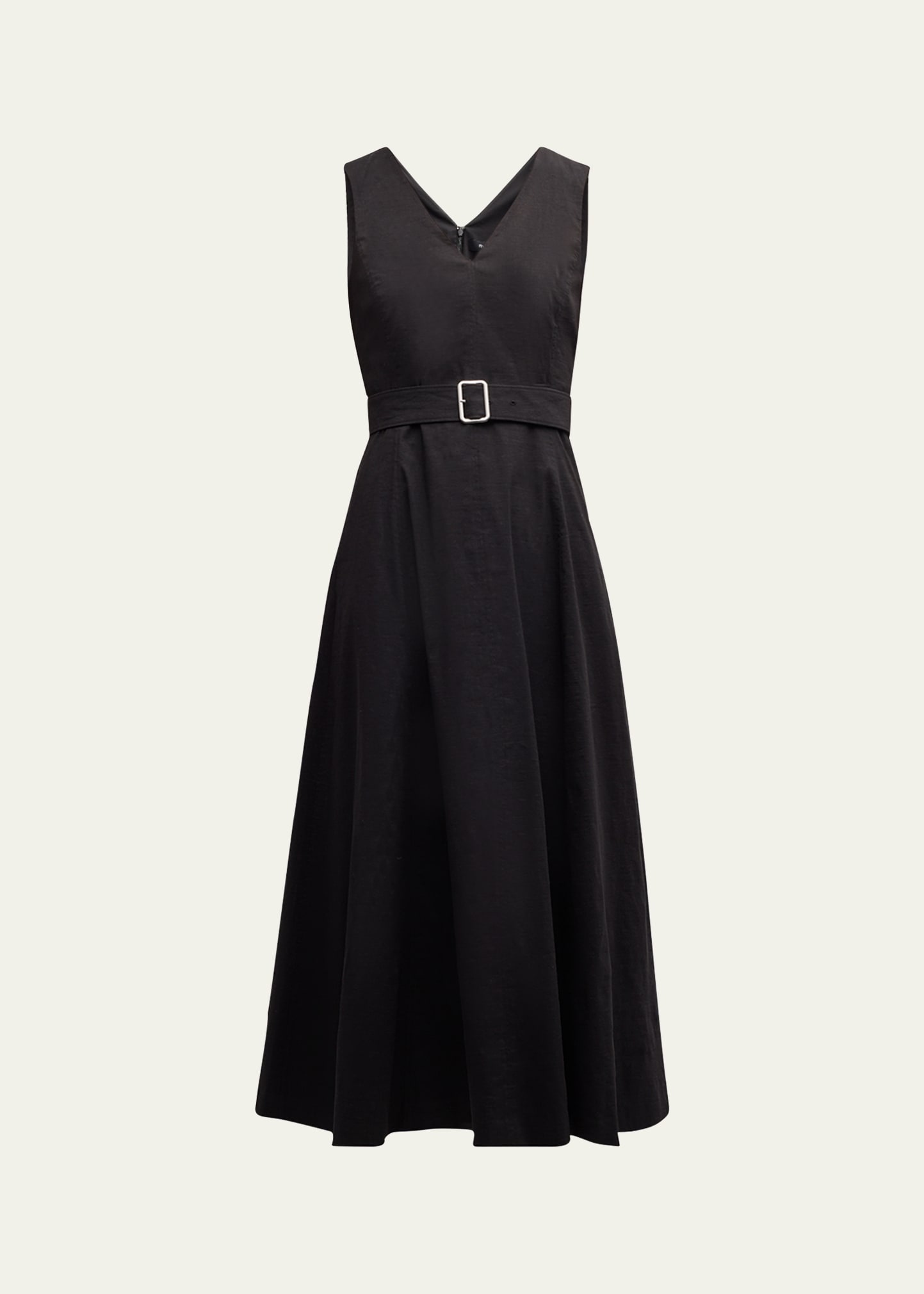 Shop Theory V-neck Sleeveless Belted Midi Dress In Blk