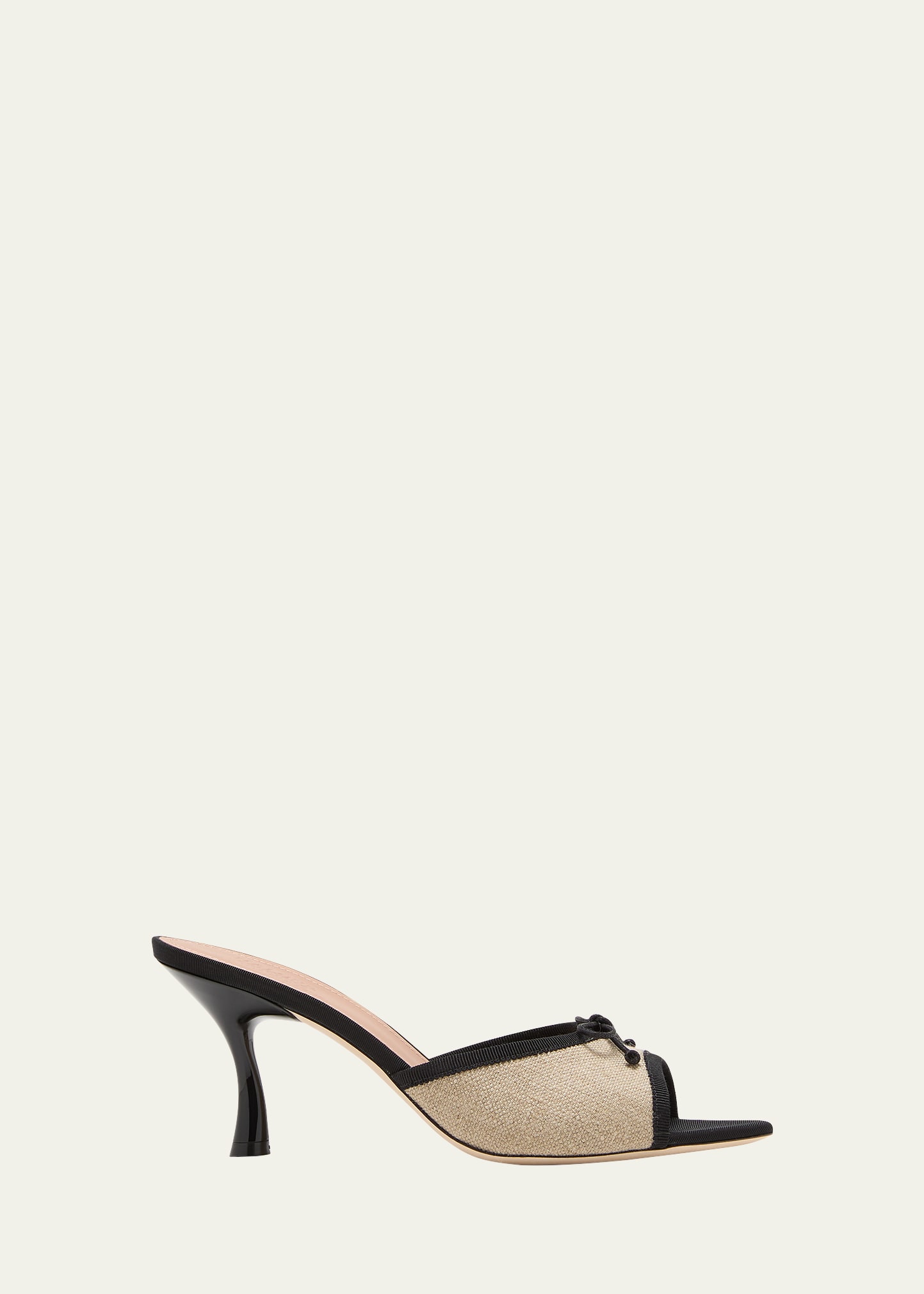 Malone Souliers Lily Linen Bow Mule Sandals In Beige Black