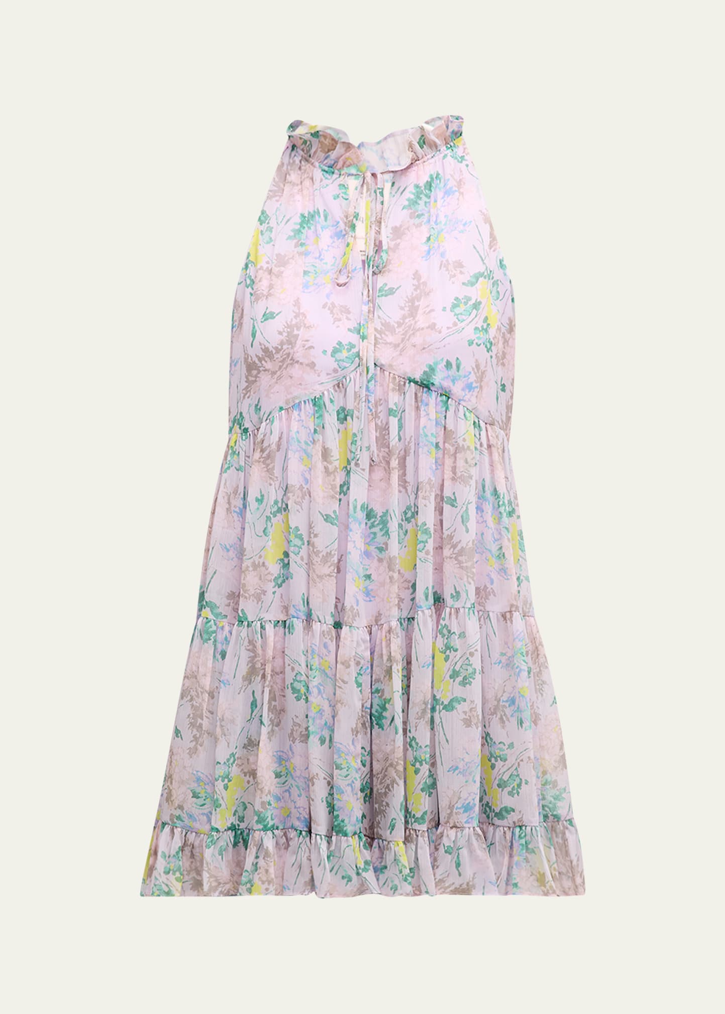 Shop Cinq À Sept Light Washed Floral Walker Tiered Sleeveless Mini Dress In Pastel Multi
