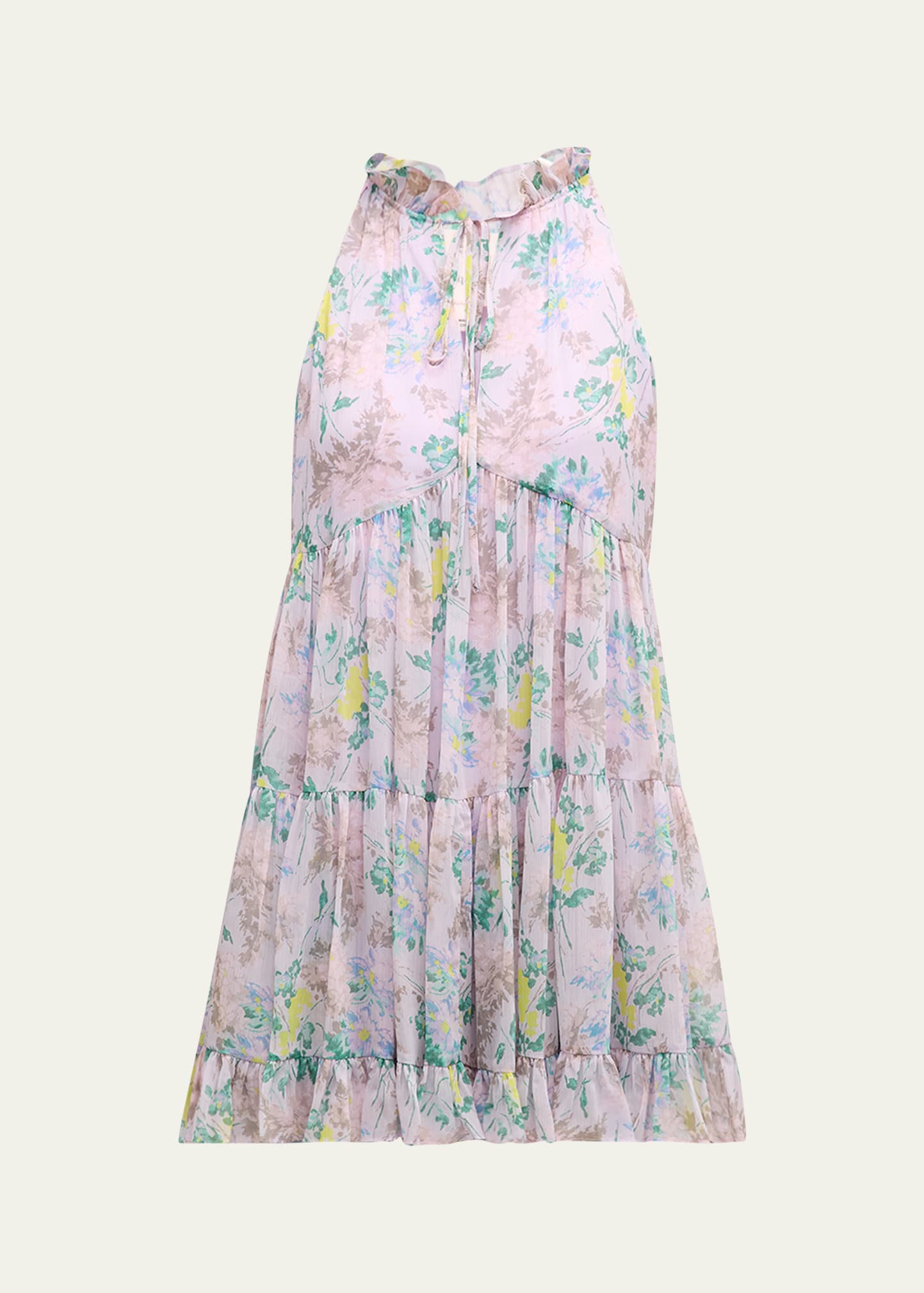 Cinq À Sept Light Washed Floral Walker Tiered Sleeveless Mini Dress In Pastel Multi