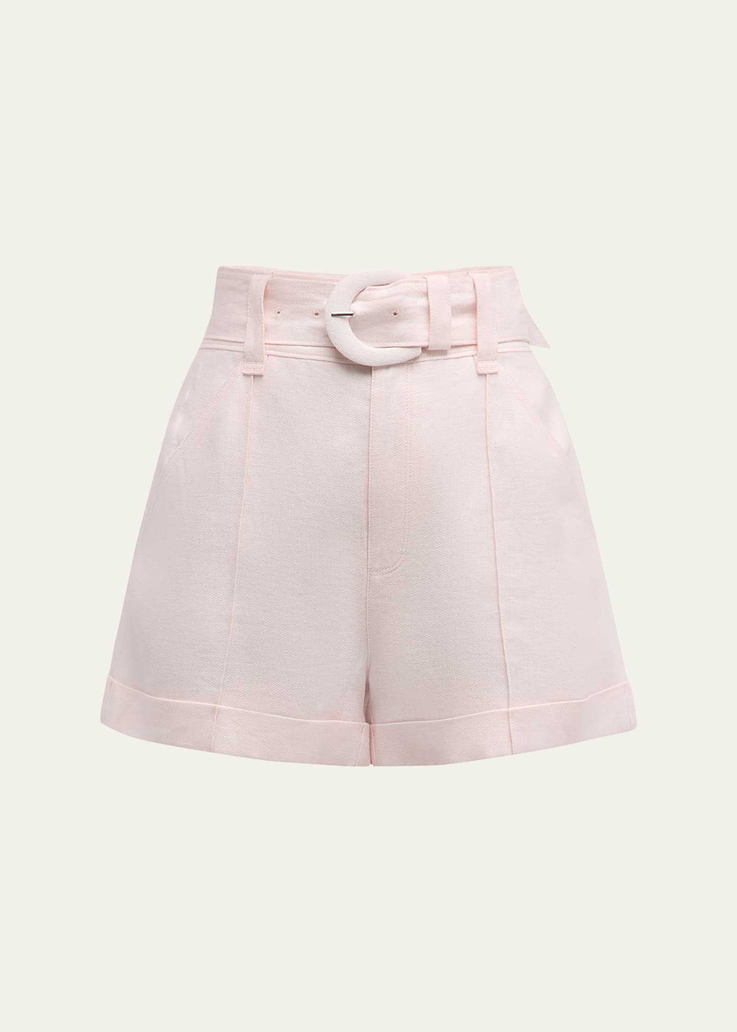 Shop Cinq À Sept Aldi Belted Wide-leg Linen Shorts In Icy Pink