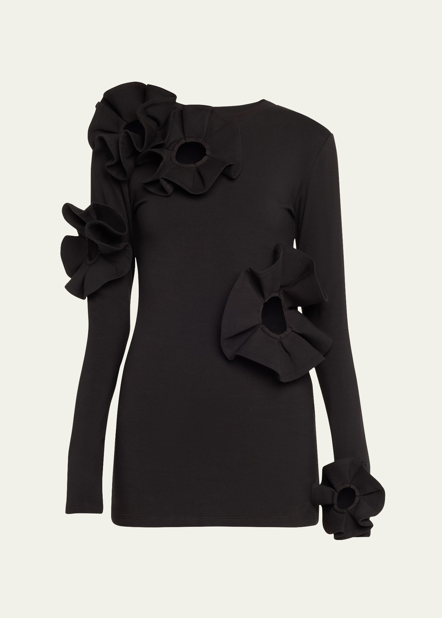 Shop Area Cutout Mini Dress With Ruffle Floral Details In Black