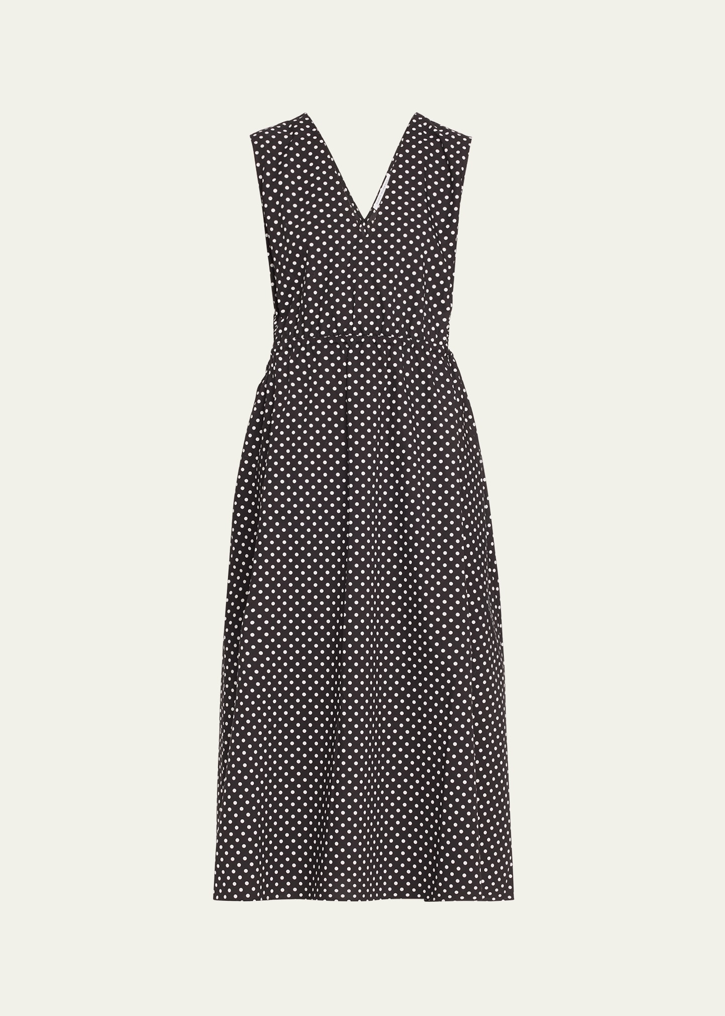 Shop Maria Mcmanus Polka Dot Drawstring Cutout Midi Dress In Black Ivory