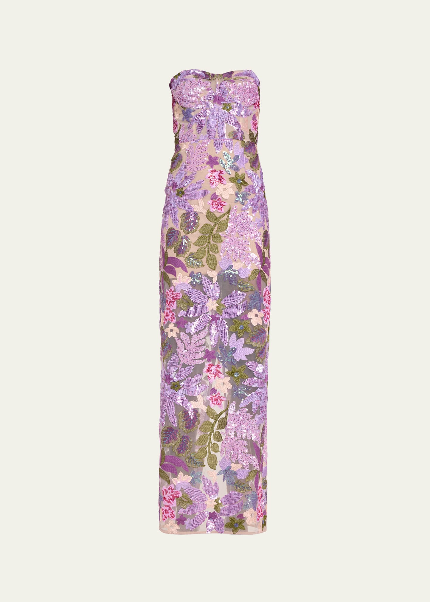 Shop Bronx And Banco Dahlia Strapless Floral-embroidered Sequin Gown In Lilacmulti