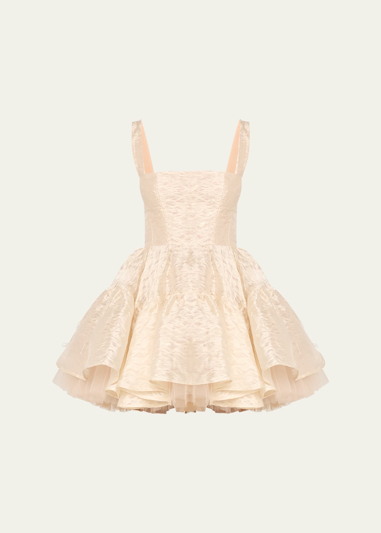 Tiara Ruffle Fit-&-Flare Jacquard Mini Dress