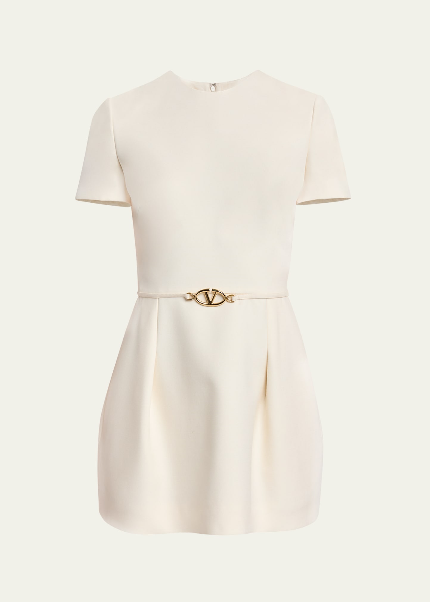 Shop Valentino Flared Mini Dress With Logo Belt In Ivory