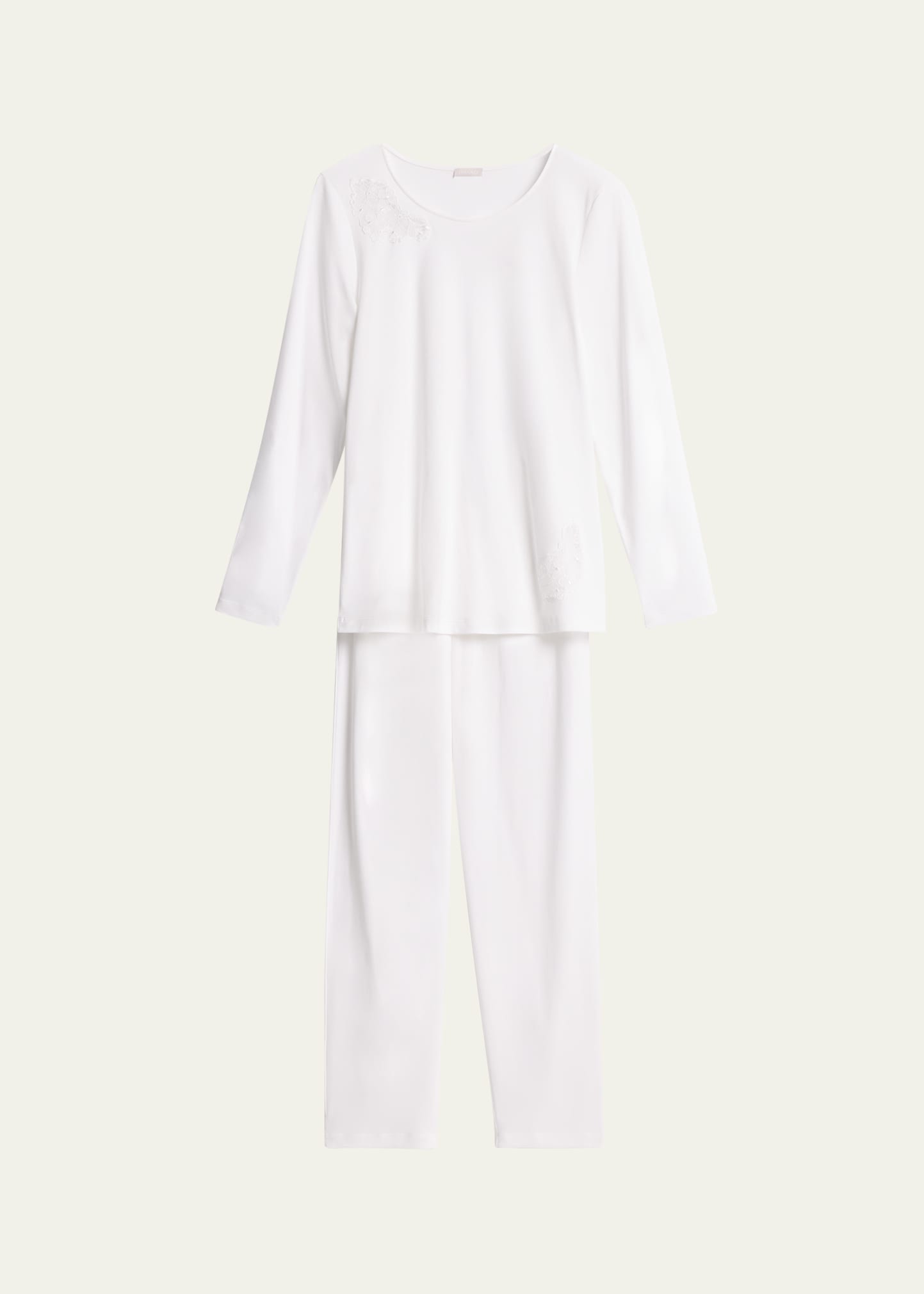 Shop Hanro Michelle Lace-trim Supima Cotton Pajama Set In White