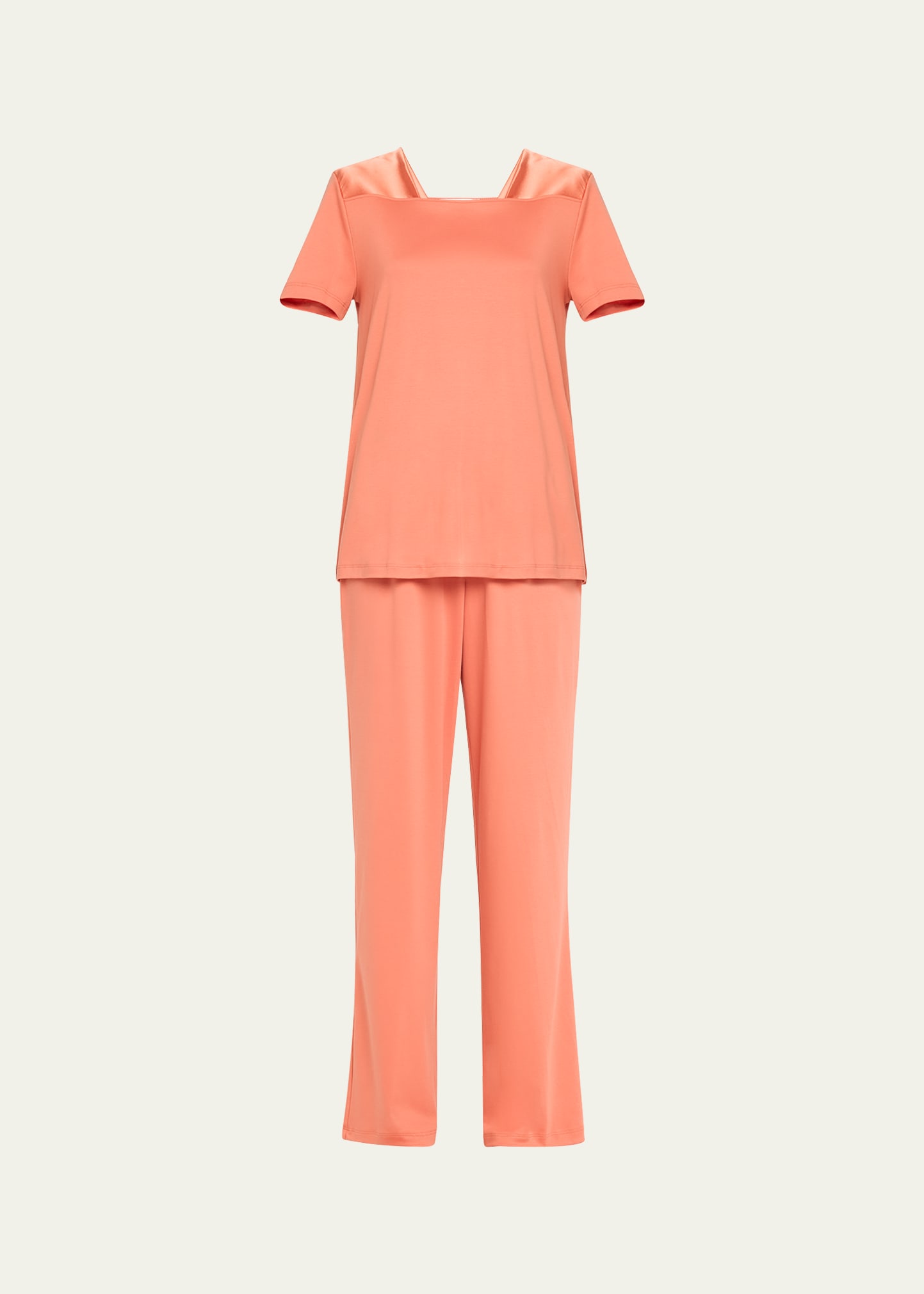 Shop Hanro Emma Short-sleeve Cotton Pajama Set In Apricot Brandy