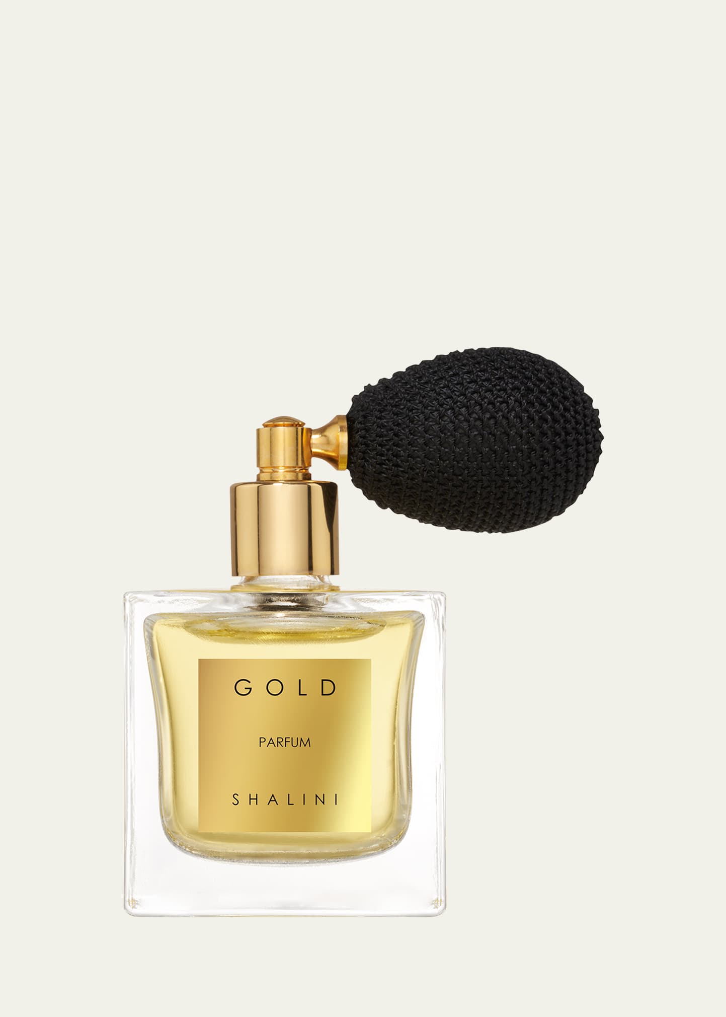 Gold Parfum Cubique Glass Flacon with Black Bulb Atomizer, 1.7 oz.