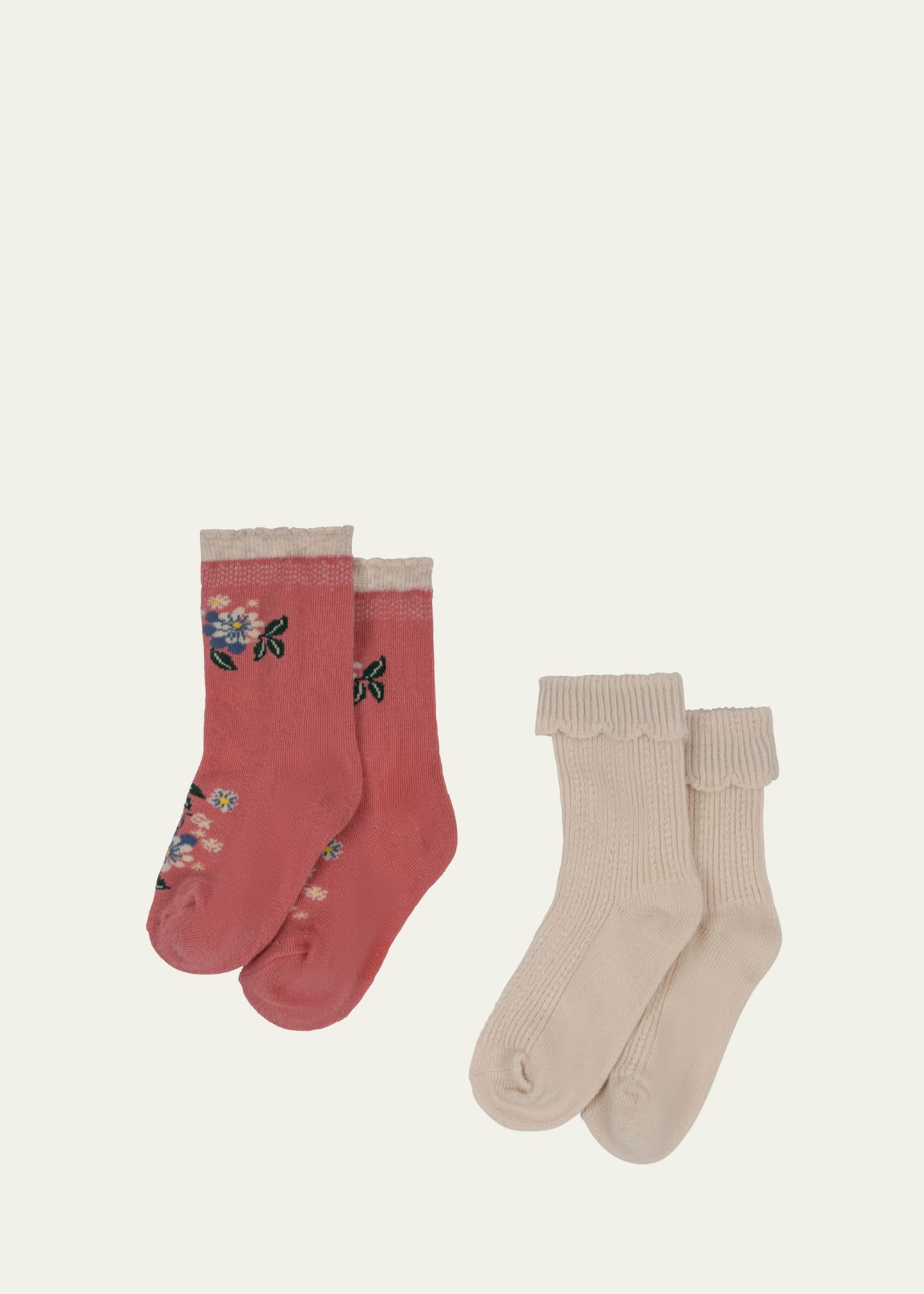 Girl's 2-Piece Jacquard Pointelle Socks, Size XS-XL
