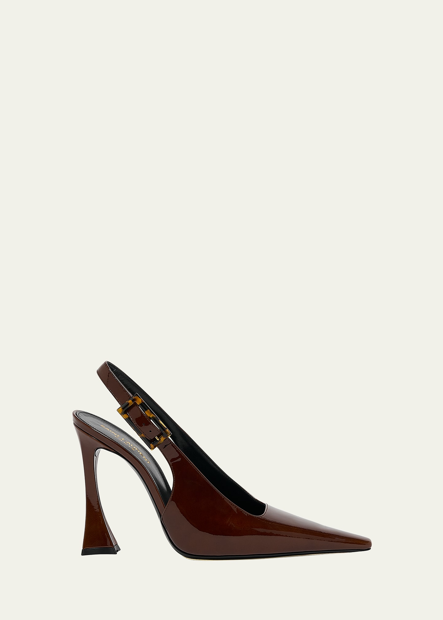 Shop Saint Laurent Stone Glossy Slingback Pumps In Burnished Wood