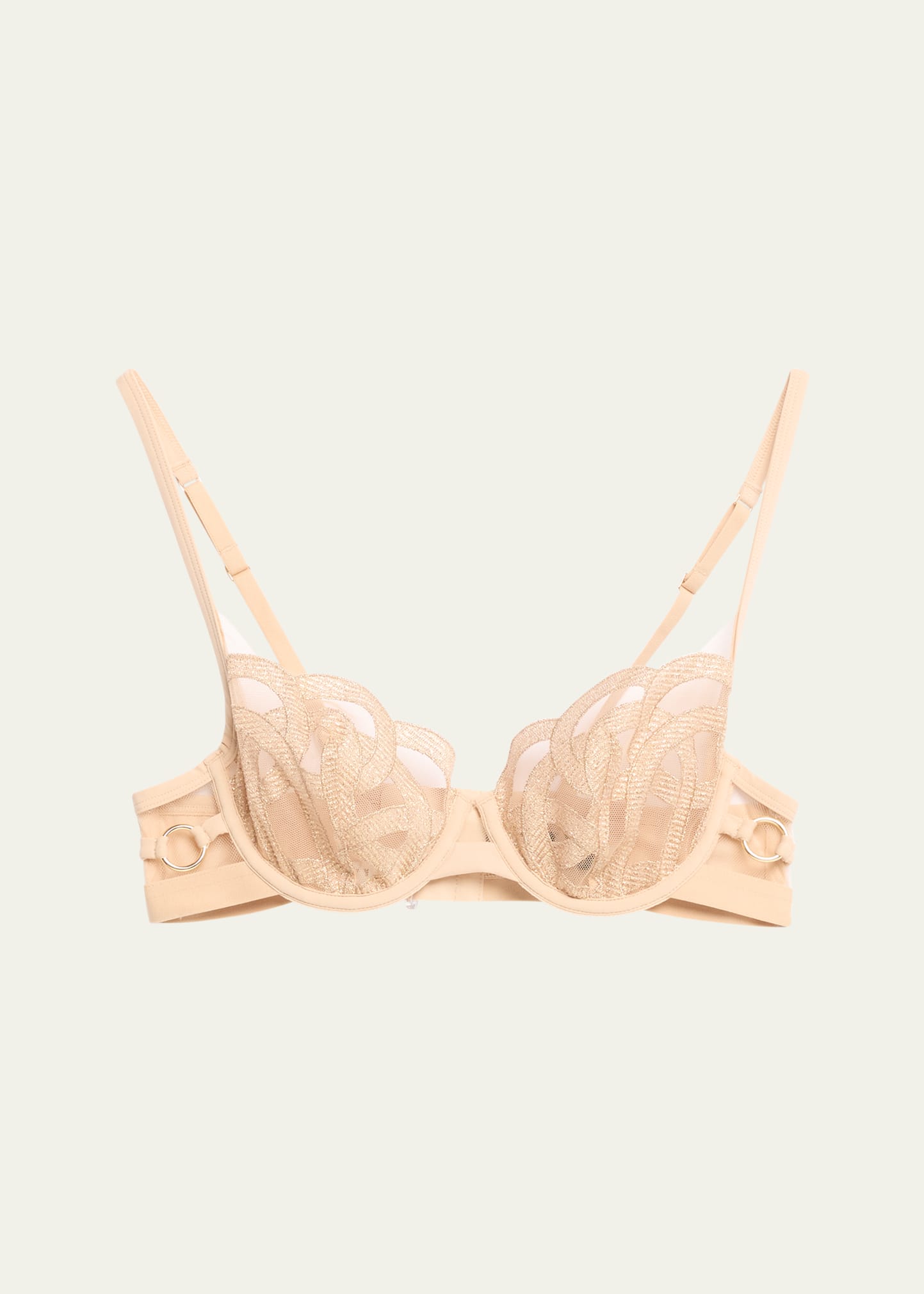 Livy Kimbaku Metallic Embroidered Balconette Bra In Gold