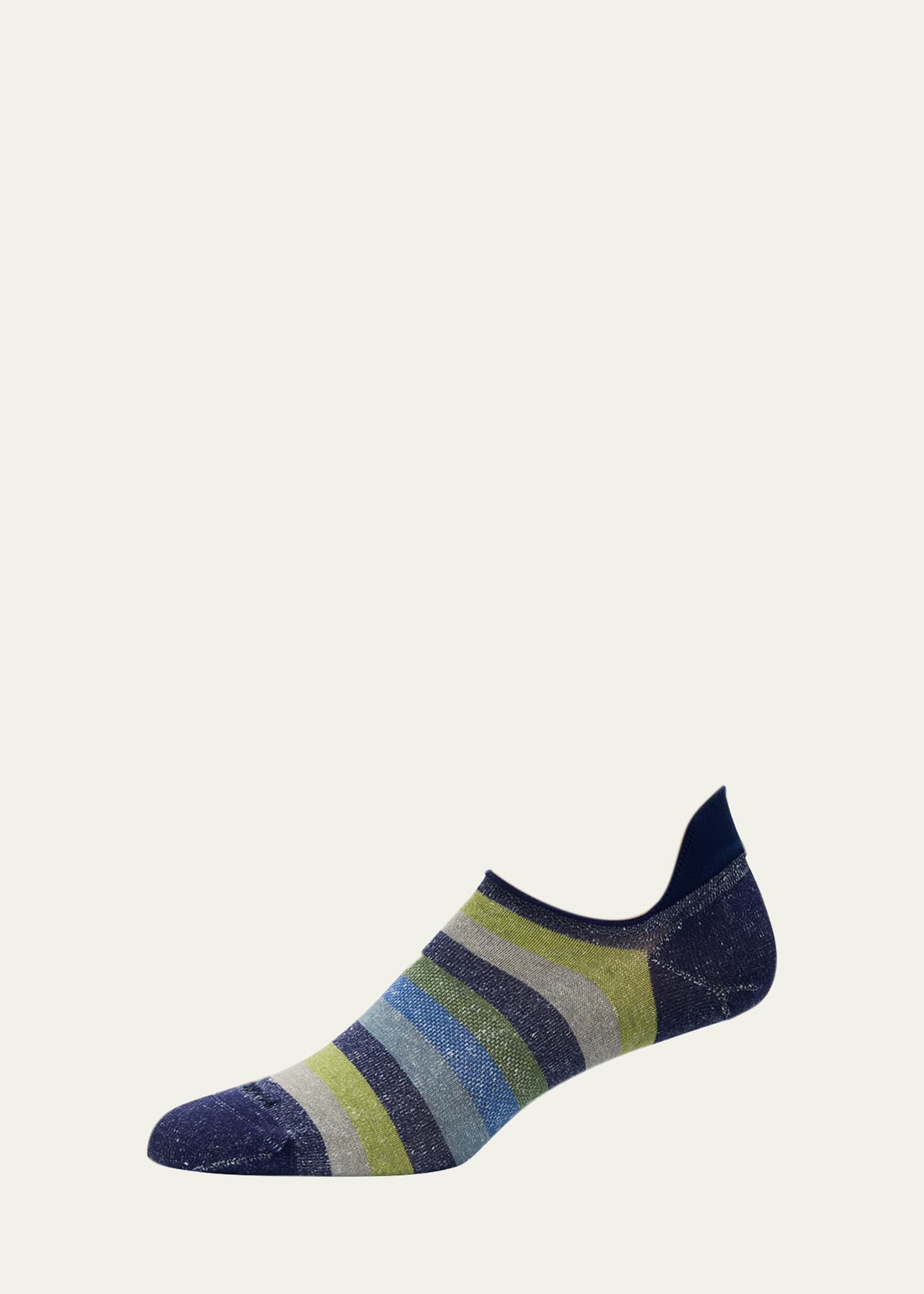 Marcoliani Men's Stripe No-show Socks In 325 Denim/green