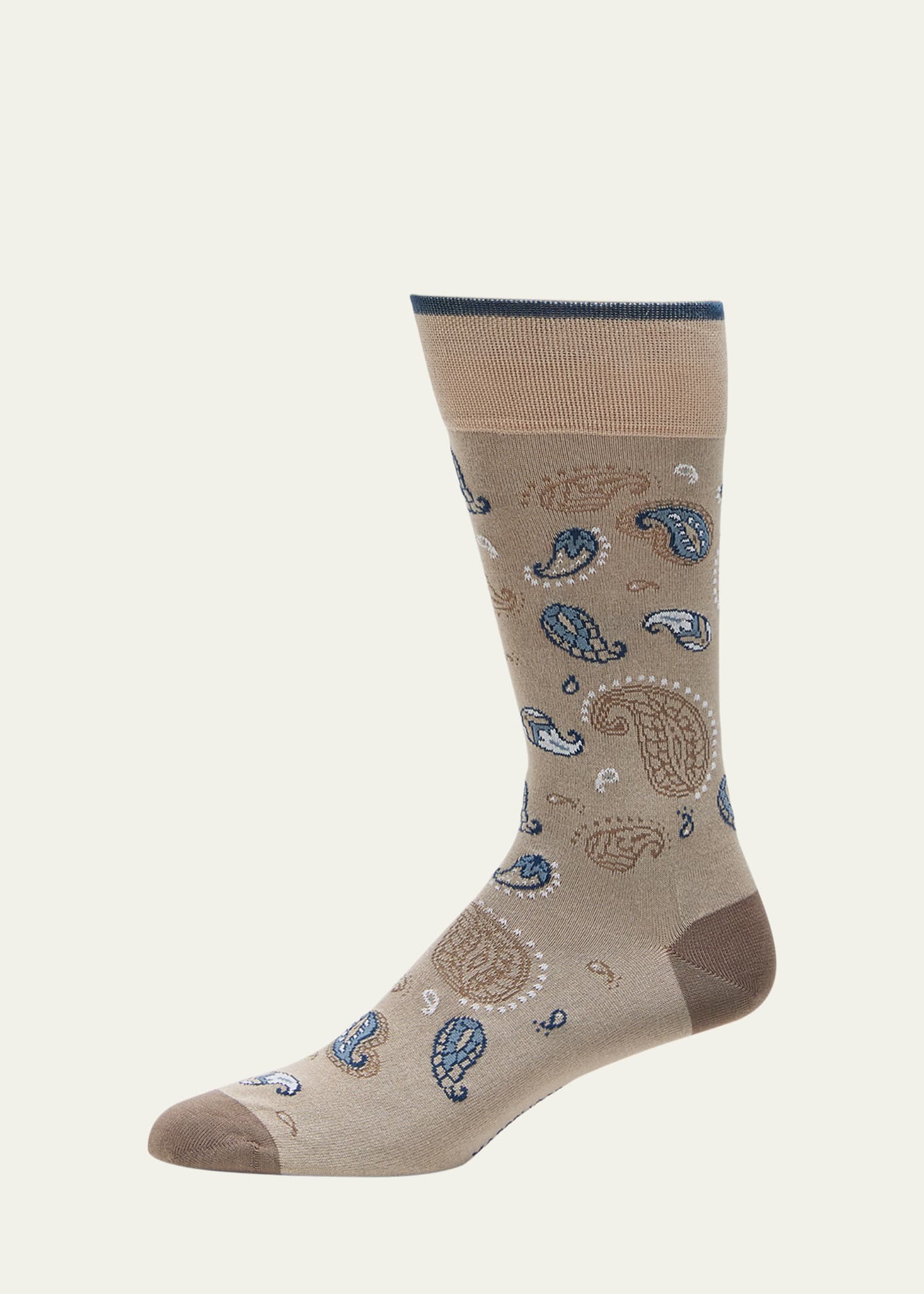 Marcoliani Men's Paisley Intarsia Mid-calf Socks In 035 Beige