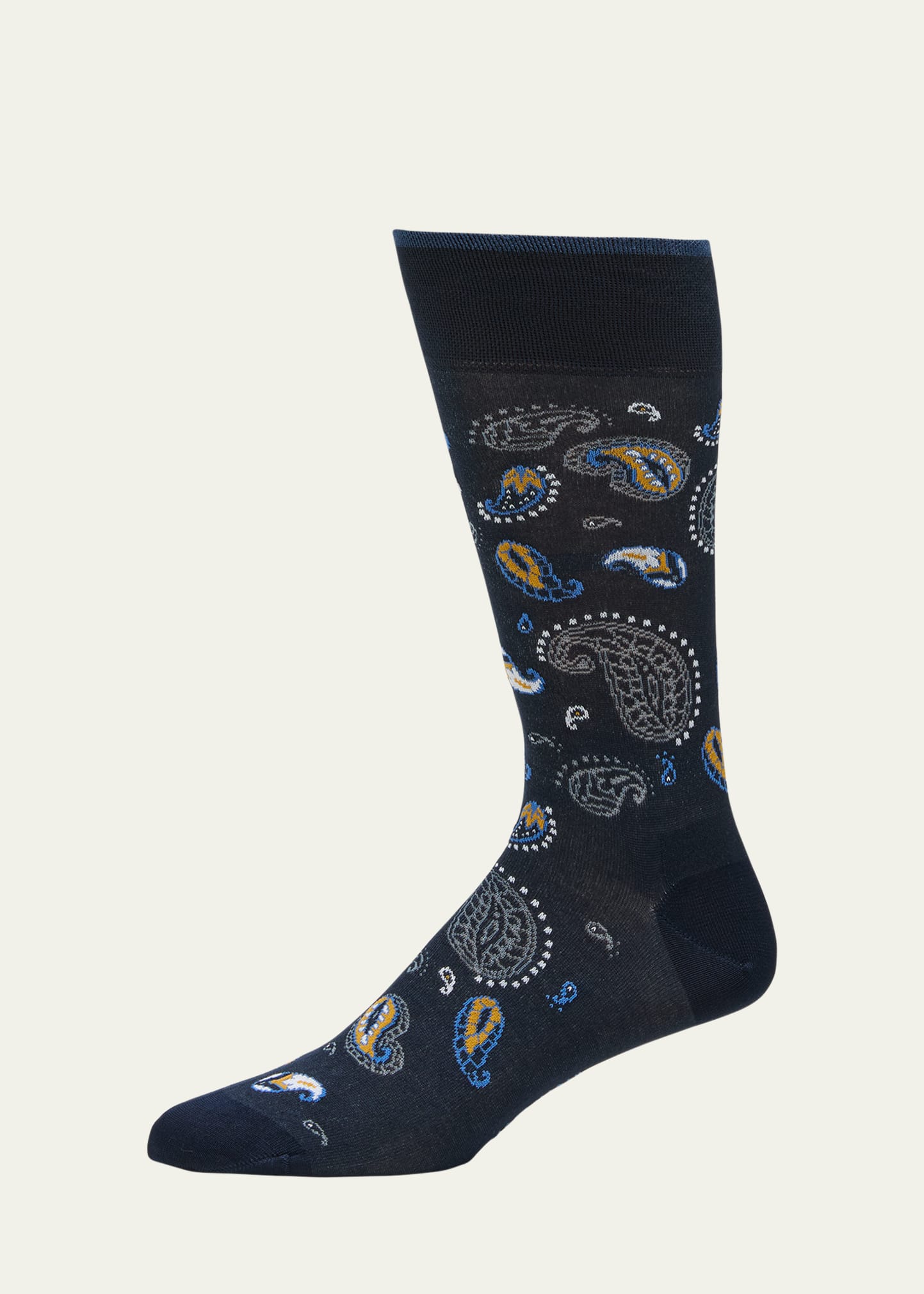 Marcoliani Men's Paisley Intarsia Mid-calf Socks In 001 Navy