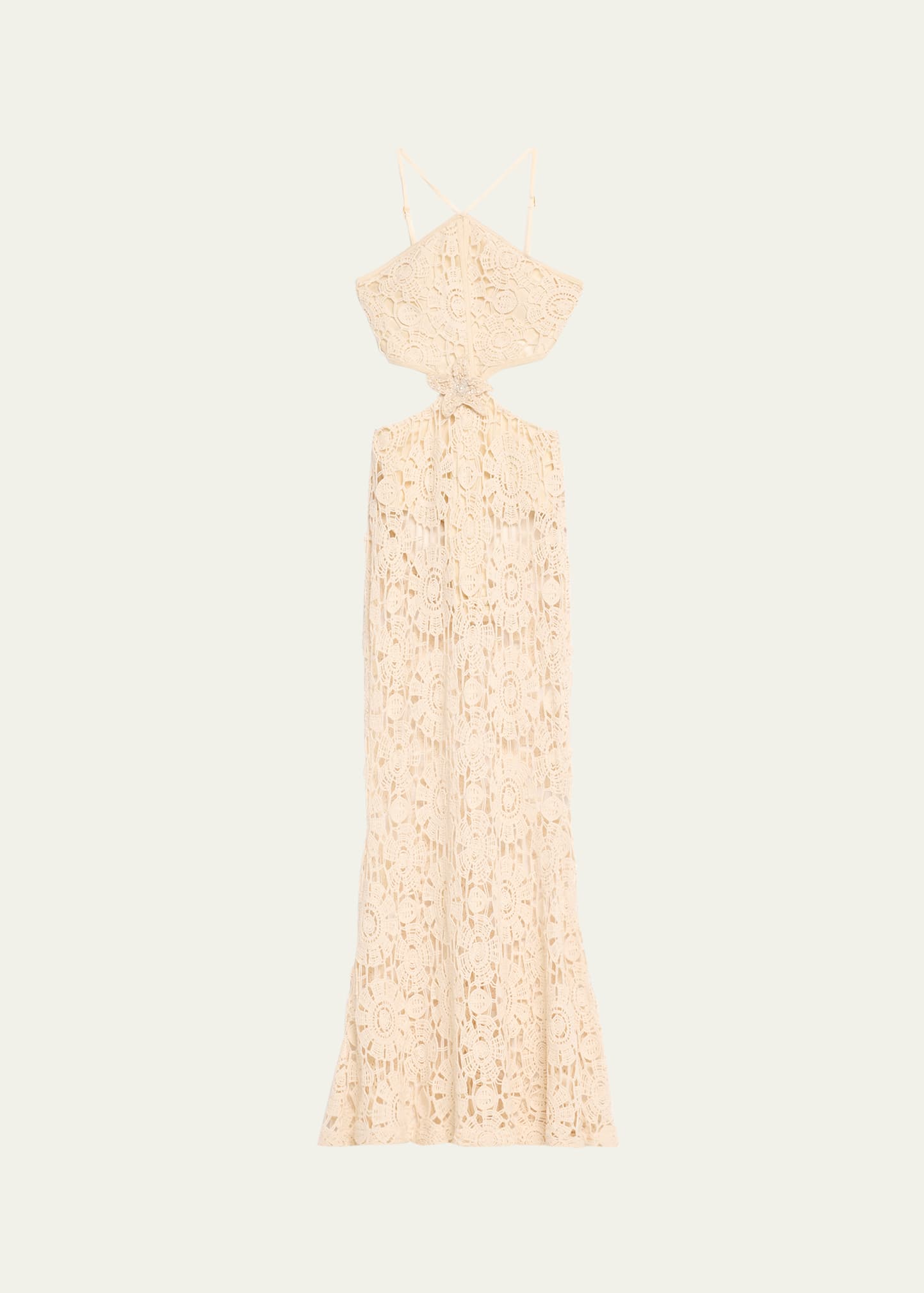 Shop Patbo Embroidered Crochet Maxi Dress In Wheat
