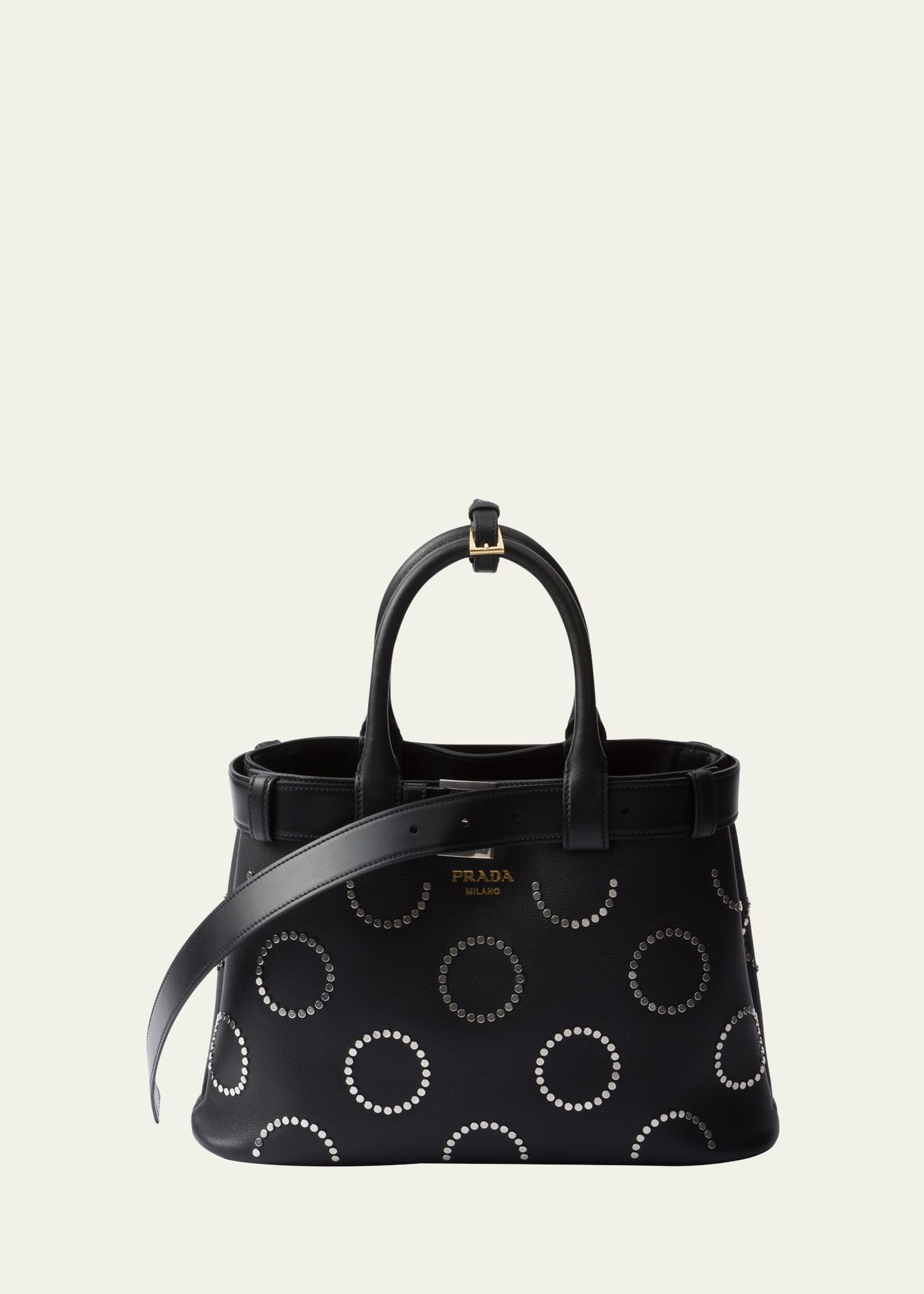 Shop Prada Cutout Buckle Leather Top-handle Bag In F0002 Nero