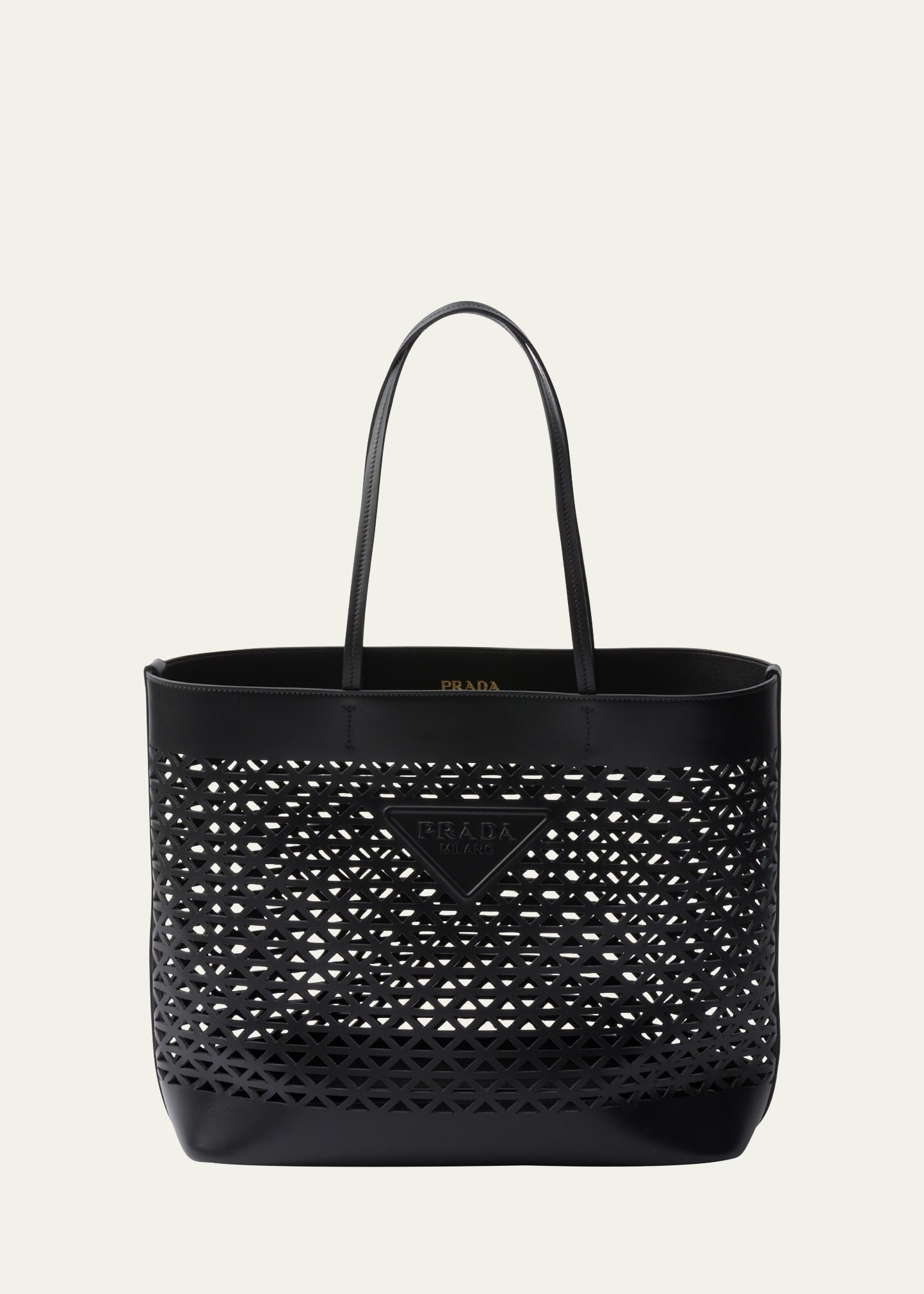 Shop Prada City Perforated Leather Tote Bag In F0002 Nero