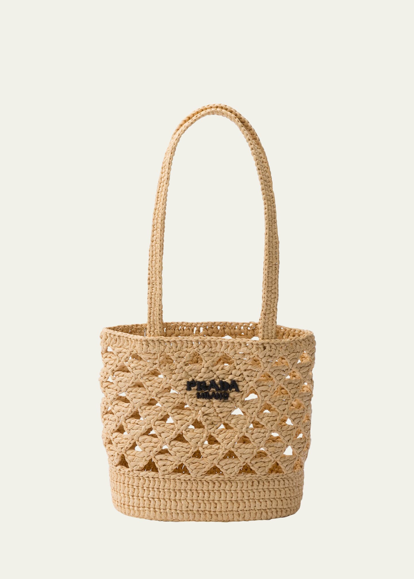 Prada Women's Woven Fabric Crochet Shoulder Bag In Beige Khaki