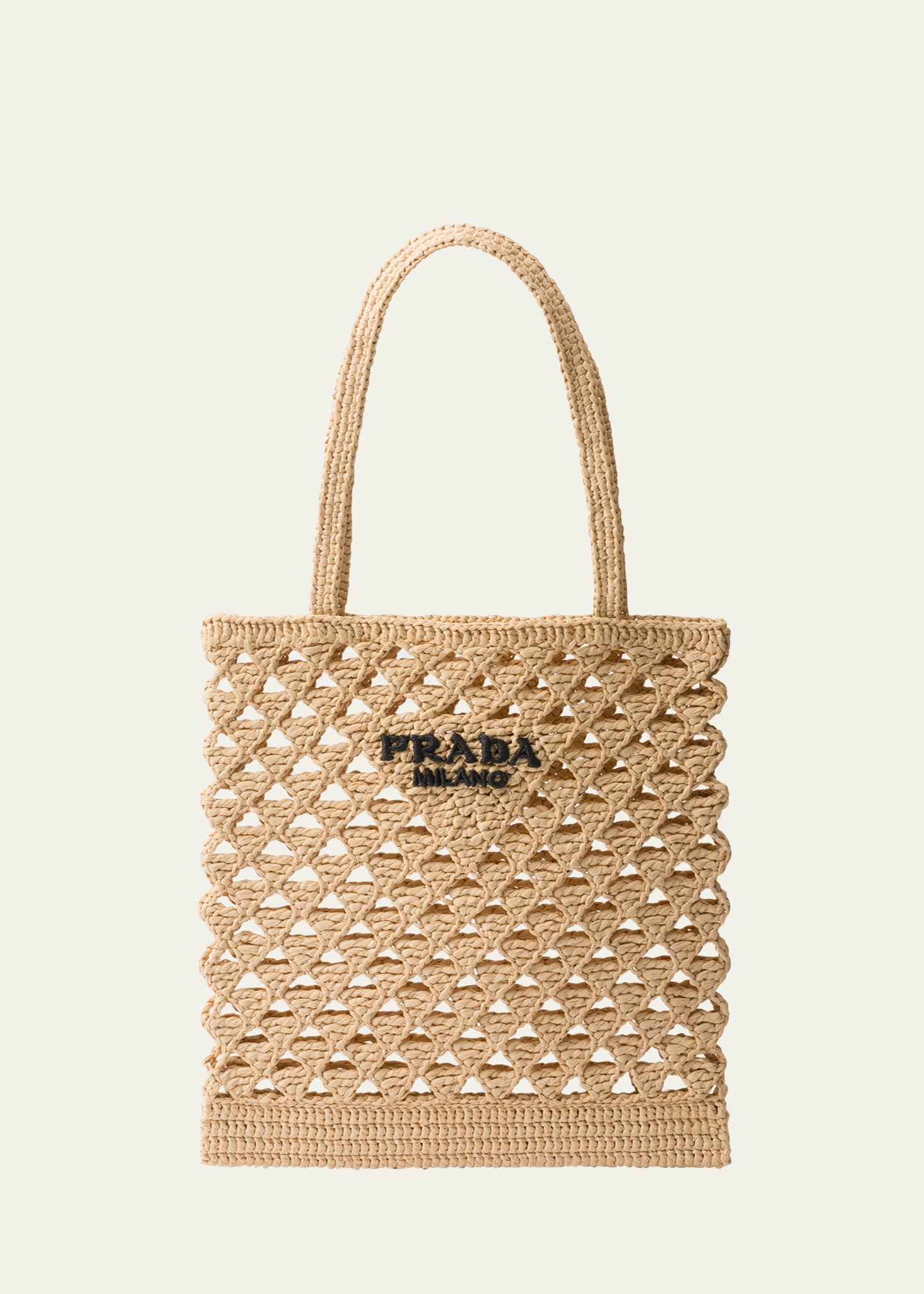 Shop Prada Logo Crochet Tote Bag In F0018 Naturale